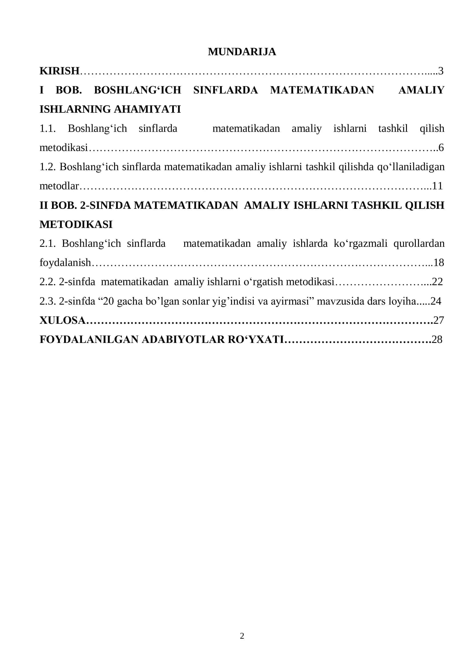 Boshlang’ich sinflarda matematikadan amaliy ishlar va ularni tashkil qilish metodikasi 2