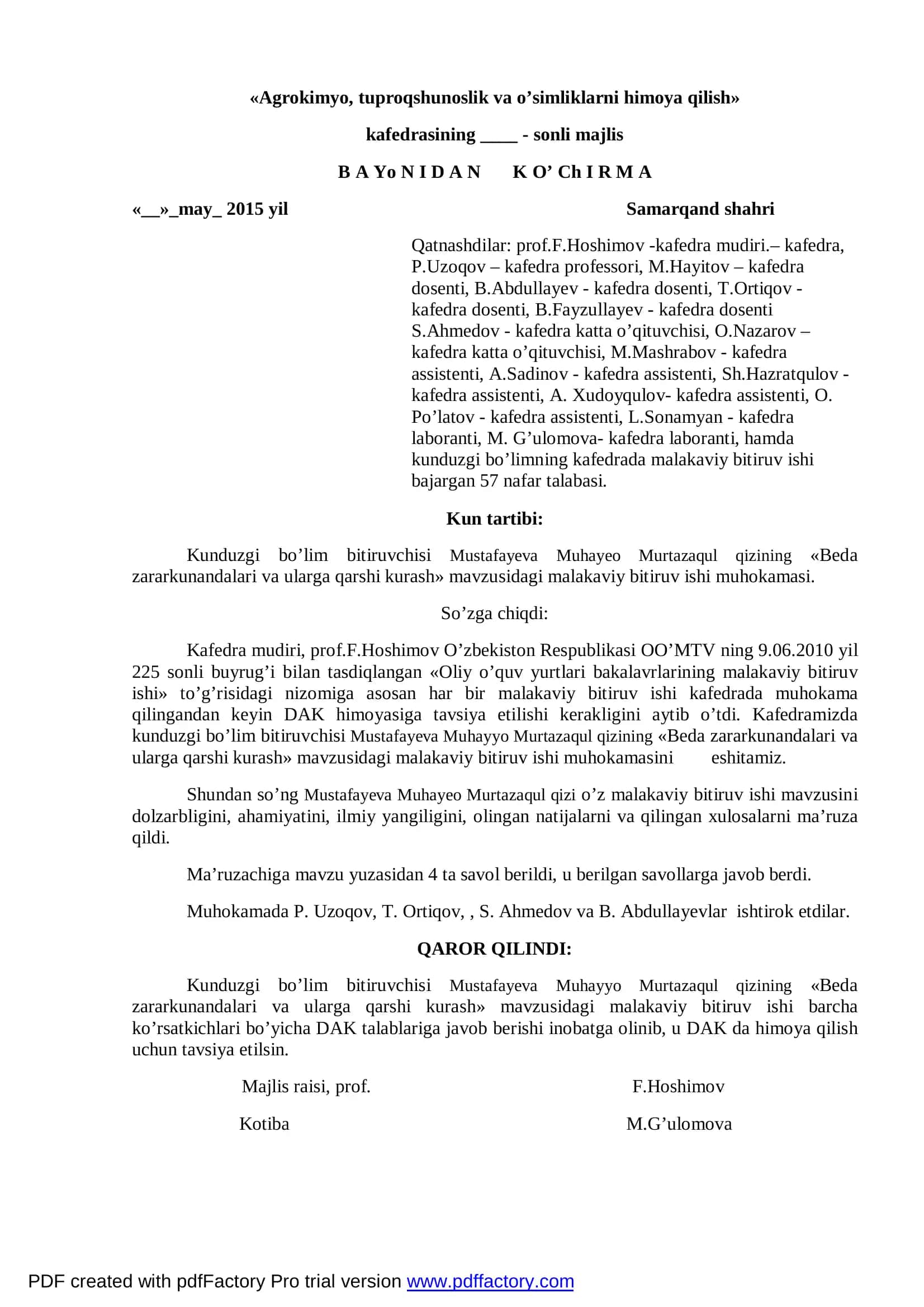 Agrokimyo, tuproqshunoslik va o’simliklarni himoya qilish 2