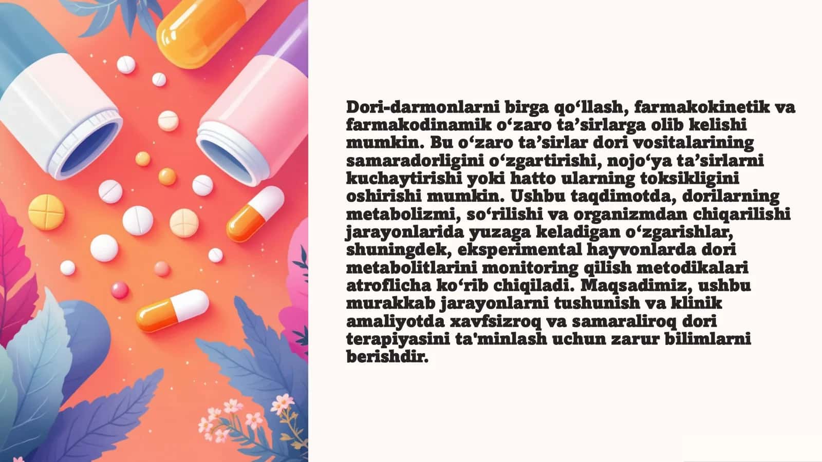 Dorilarni Birga Qo‘llashda Metabolizm,So’rilish va Chiqarilishdagi O‘zgarishlar 2