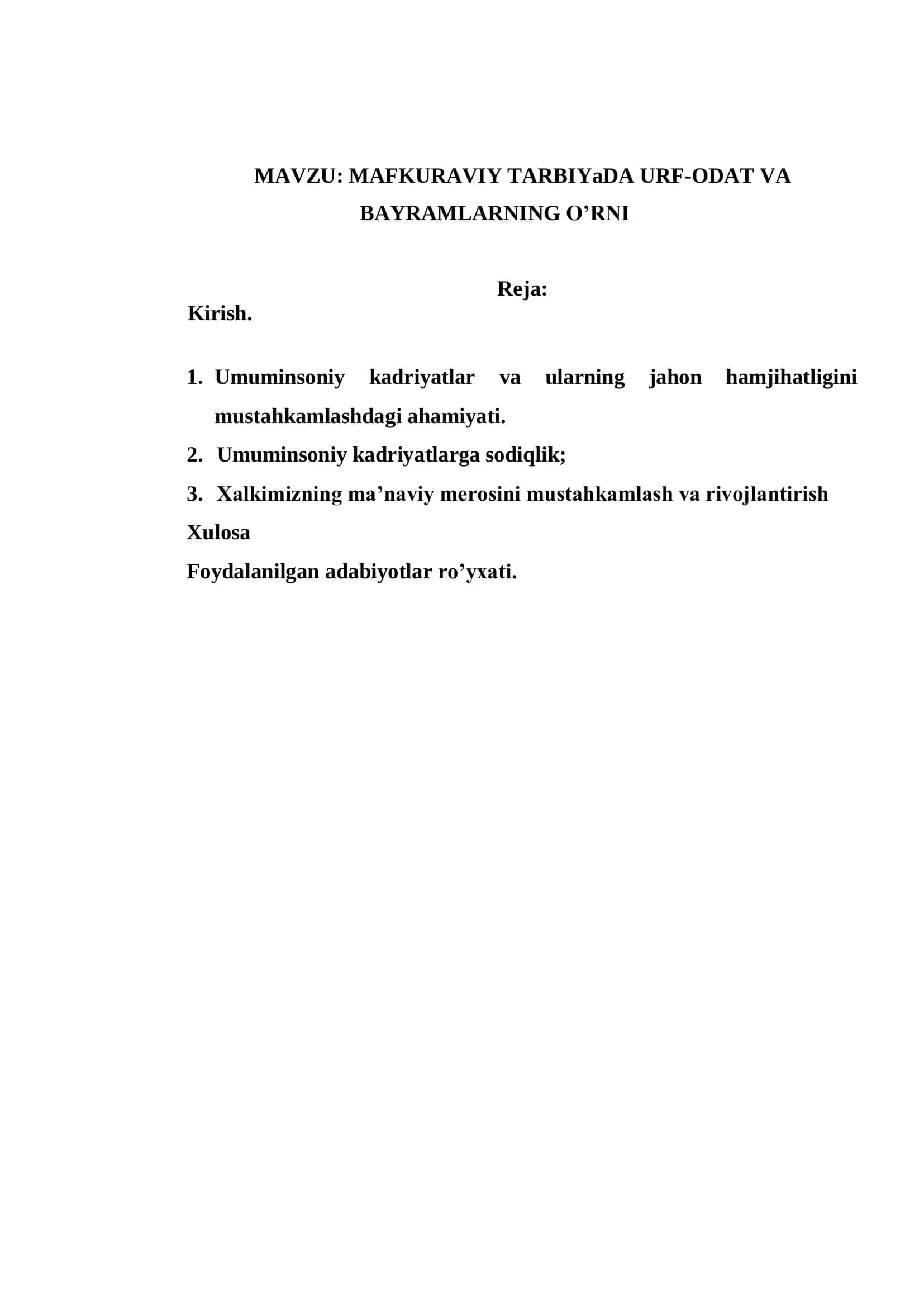 MAFKURAVIY TARBIYaDA URF-ODAT VA BAYRAMLARNING O’RNI 2