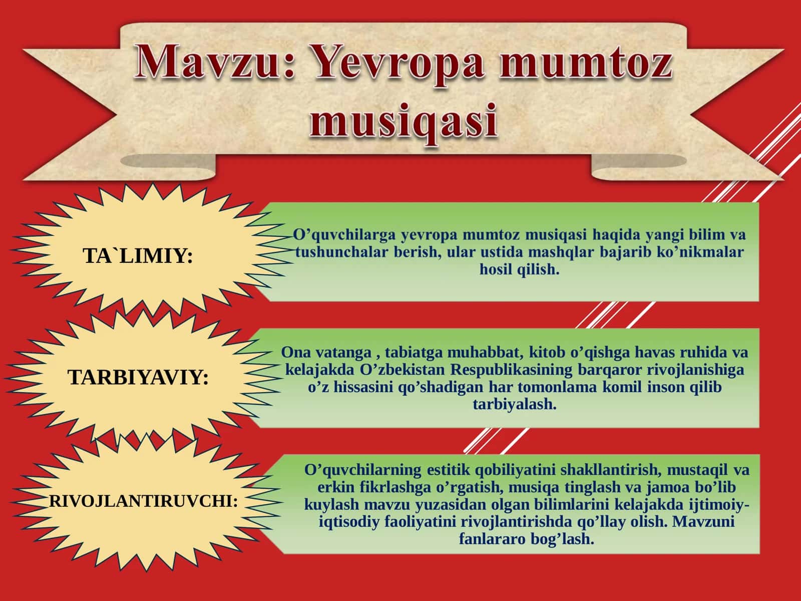 Musiqa fanidan Yevropa mumtoz musiqasi mavzuda ochiq dars ishlanma 2
