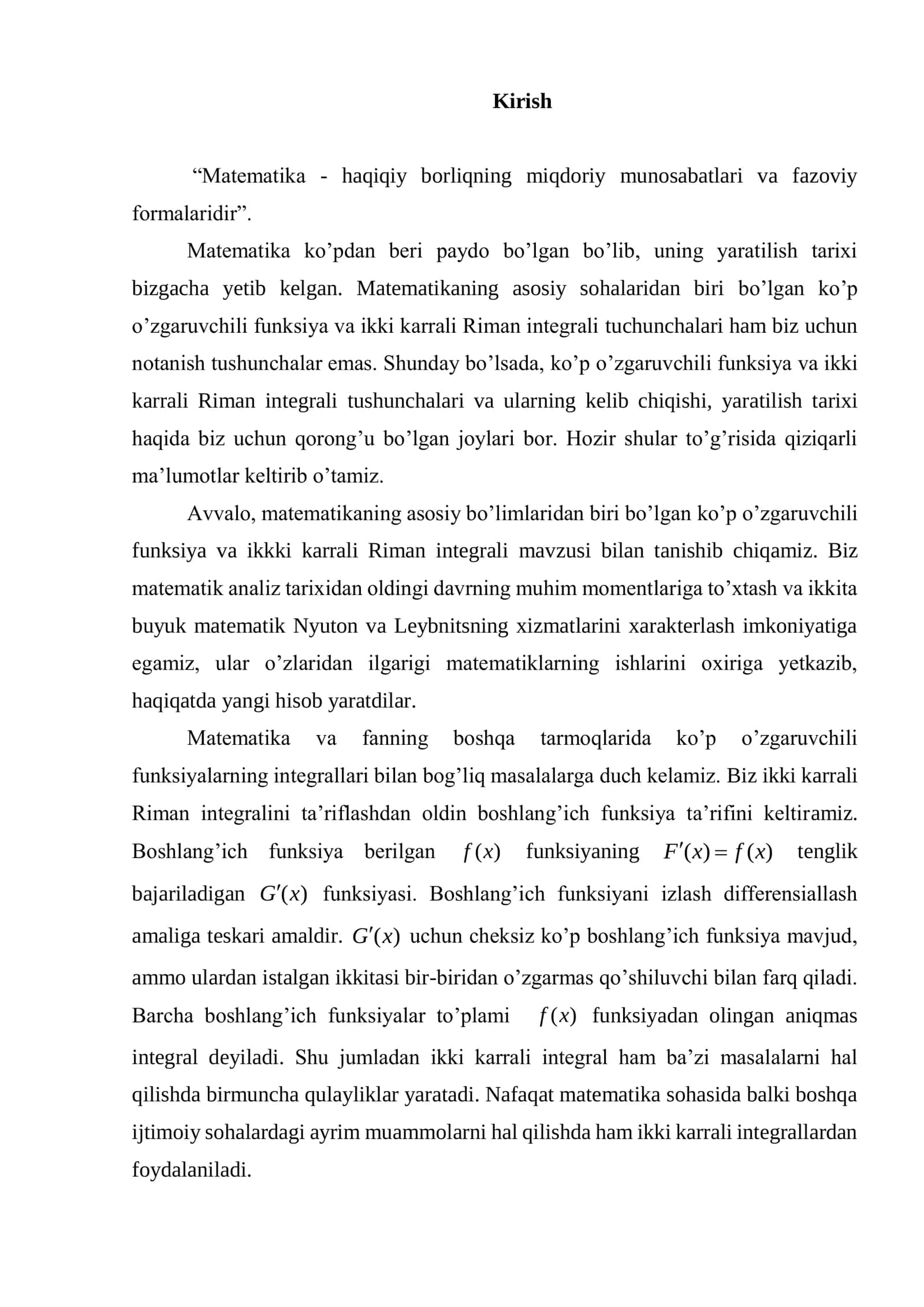 Ko’p o’zgaruvchili funksiyani integrallash va ikki karrali Riman integrali 2