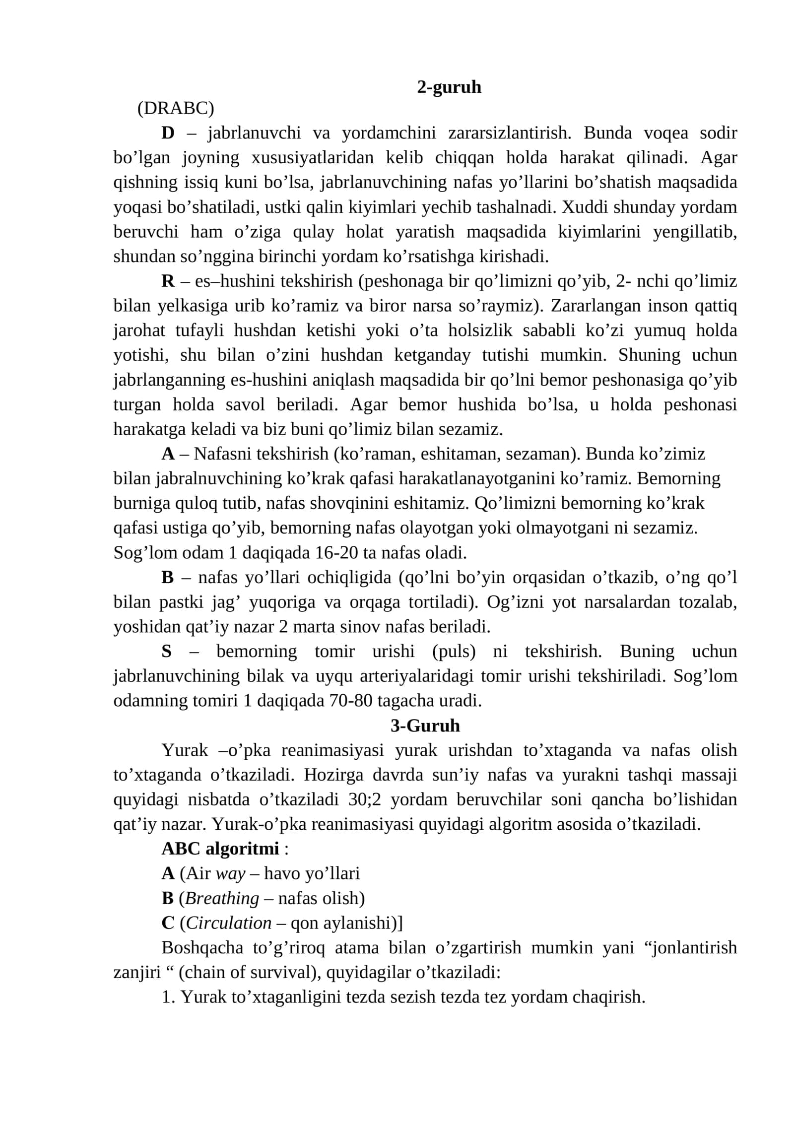 4. YURAK-O’PKA REANIMASIYASI, TERMINAL HOLAT 2