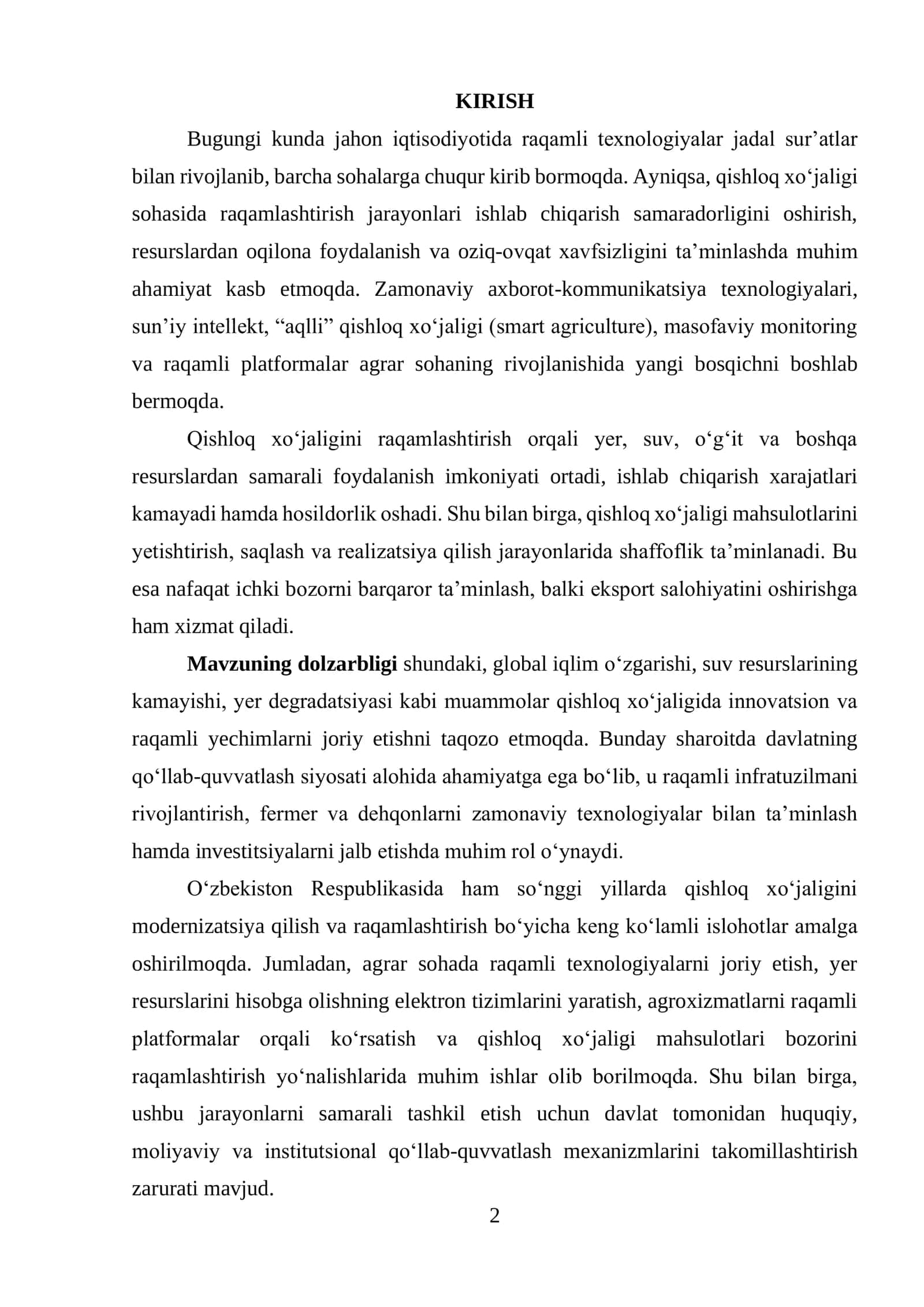 Qishloq xo‘jaligini raqamlashtirishni davlat tomonidan qo‘llab-quvvatlash 2