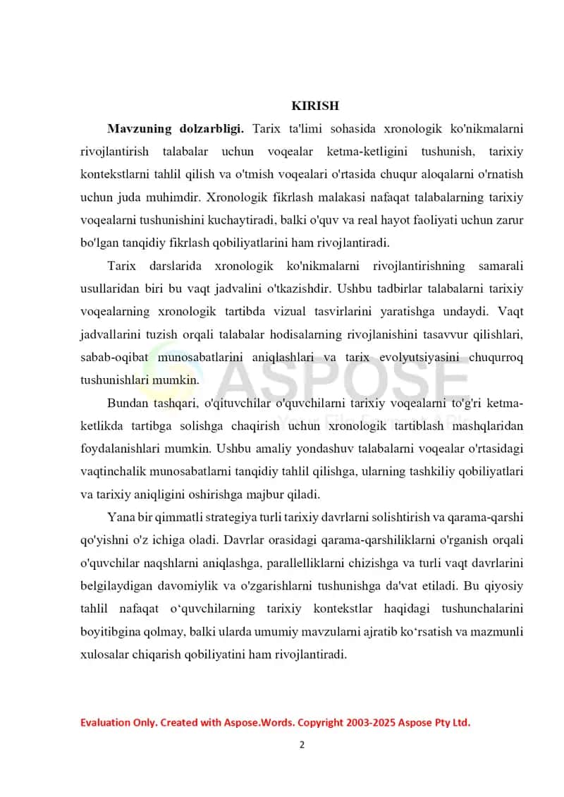 TARIX DARSLARIDA XRONOLOGIK KO'NIKMALARNI SHAKLLANTIRISH USULLARI 2
