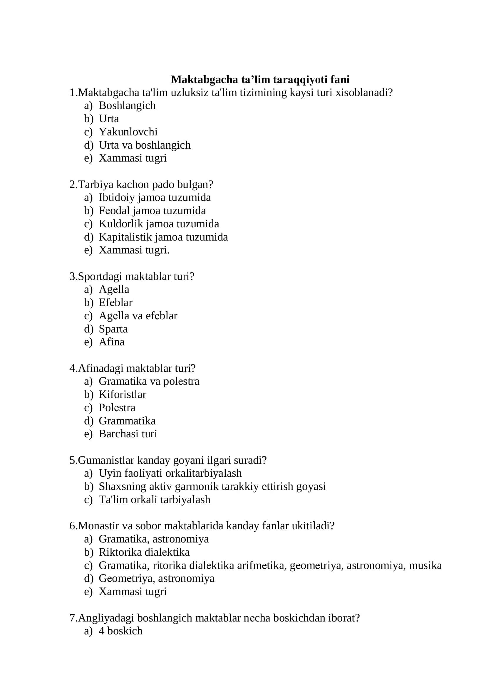 Maktabgacha ta’lim taraqqiyoti fani 2