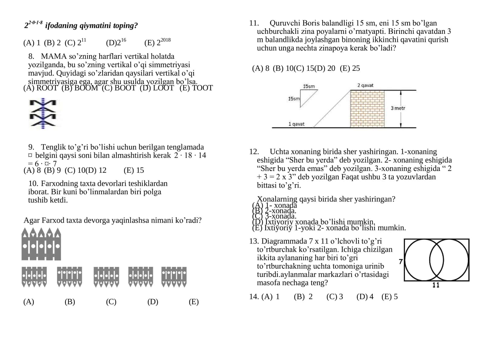 Kangaroo halqaro olimpiadasi uchun tayyorgarlik testlari 7-8 sinflar uchun (Matematika) 2