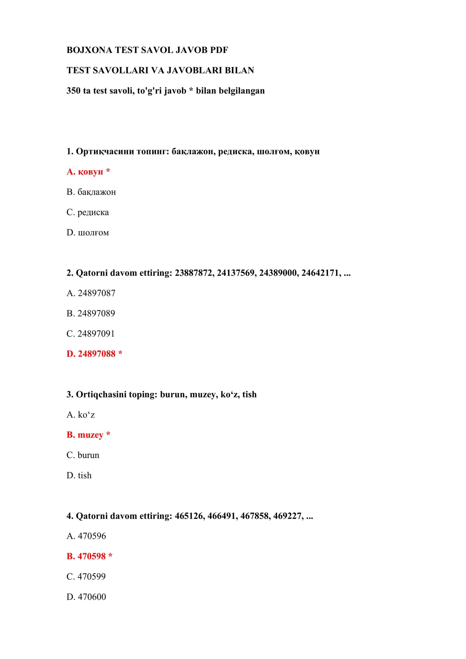 BOJXONA TEST SAVOL JAVOB PDF 2