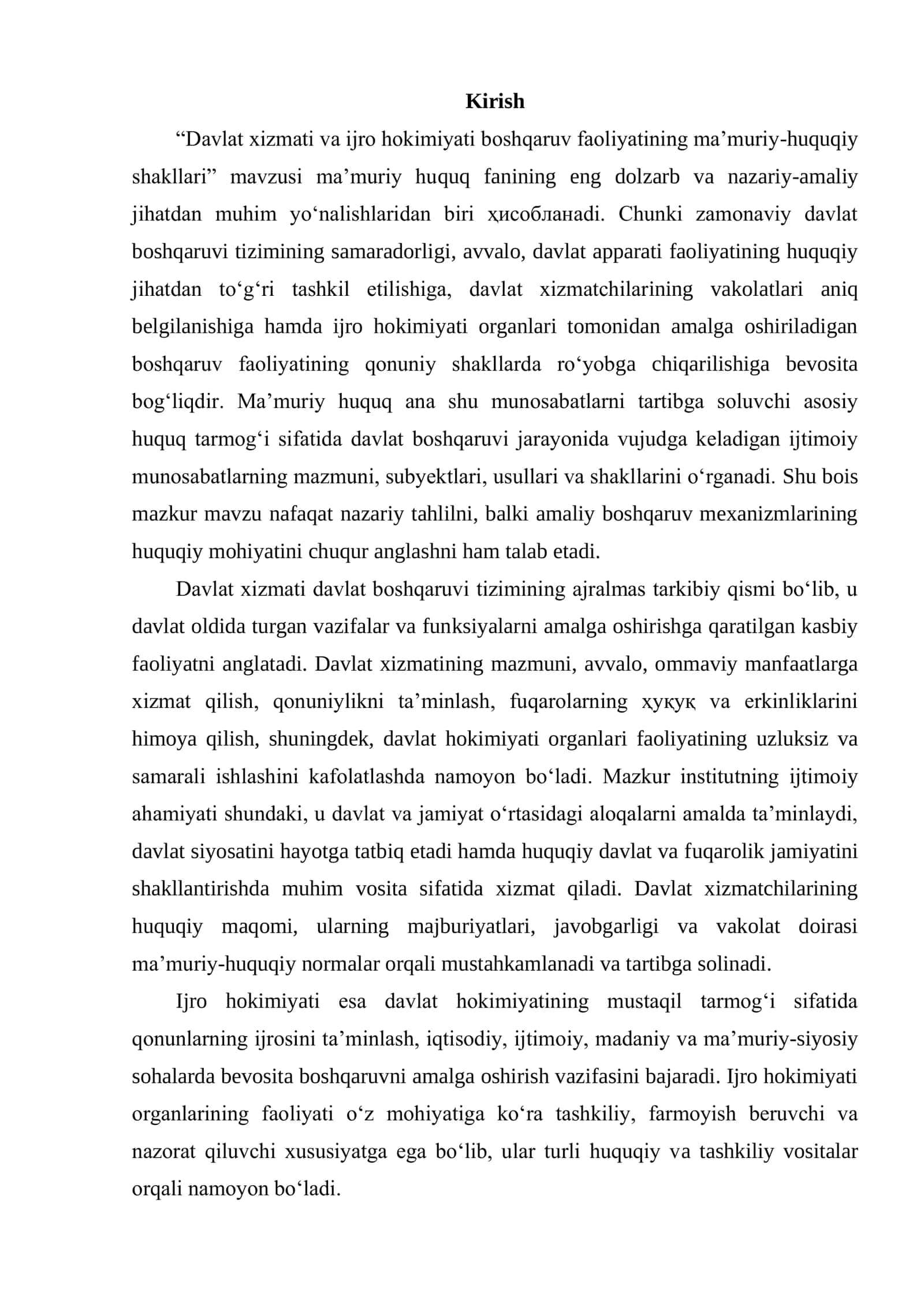 DAVLAT XIZMATI VA IJRO HOKIMIYATI BOSHQARUV FAOLIYATINING MA'MURIY-HUQUQIY SHAKLLARI 2