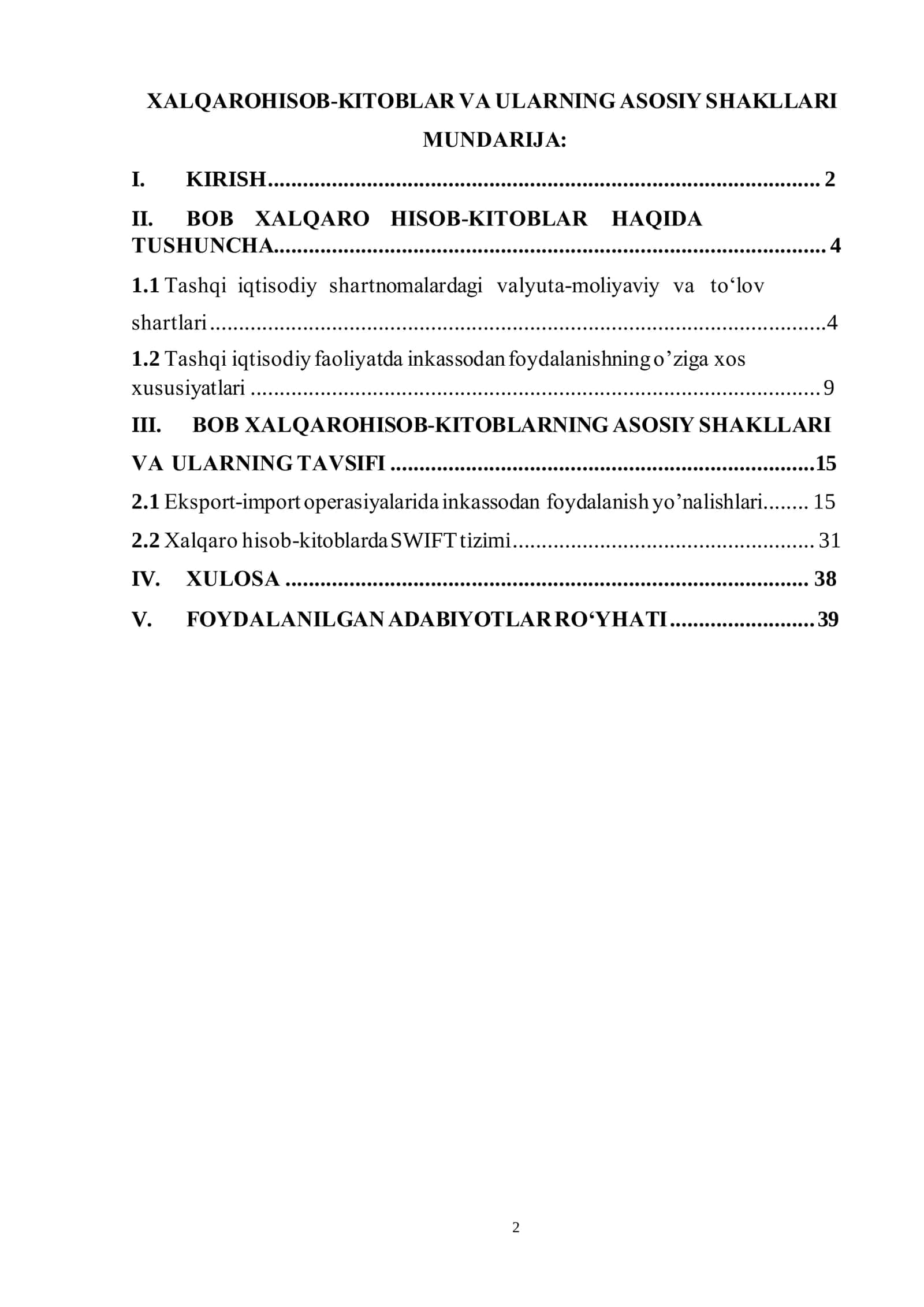 HALQARO HISOB-KITOBLAR VA ULARINING ASOSIY SHAKLLARI 2