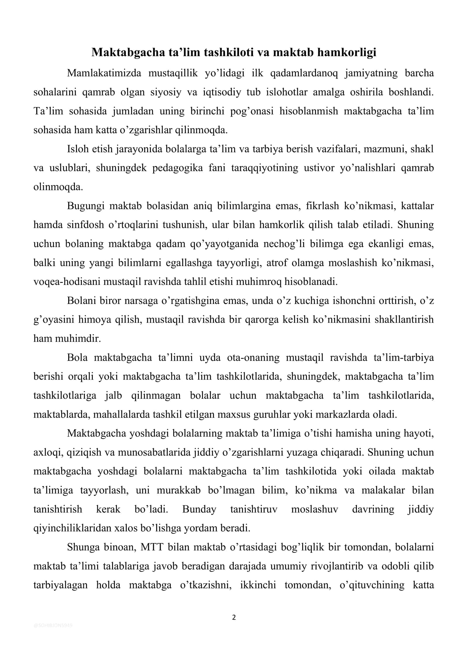 Maktabgacha ta'lim tashkilotining maktab bilan aloqa shakillari 2