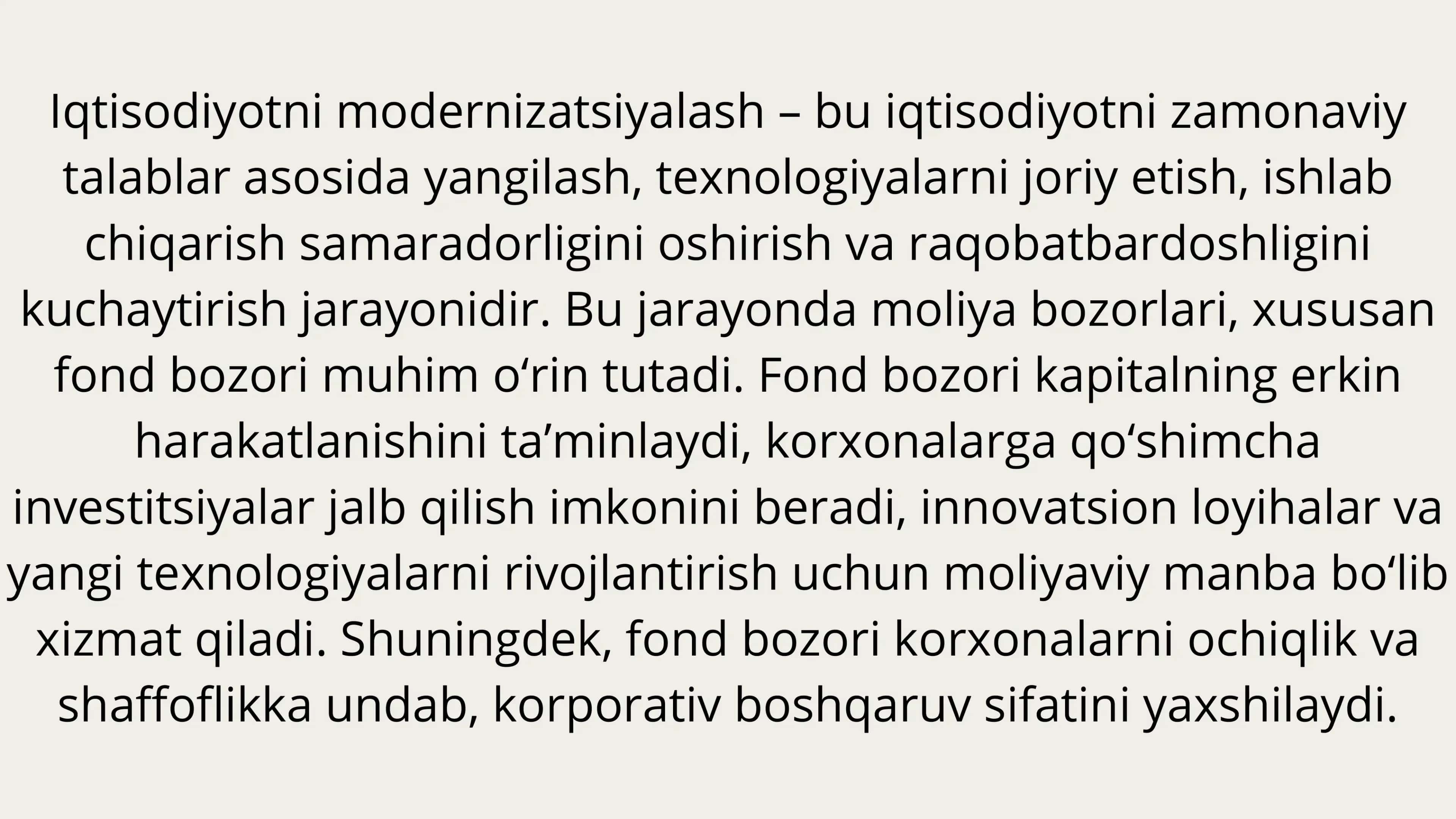 Iqtisodiyotni modernizatsiyalash 2