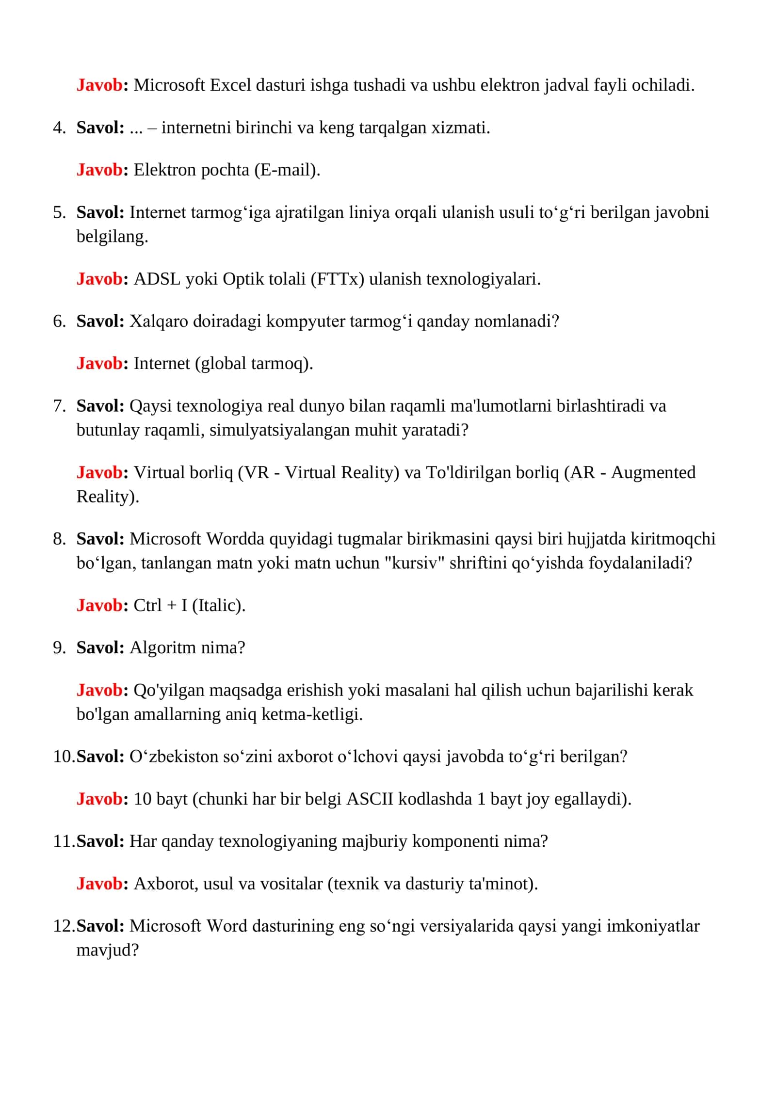 Argos test javoblari 2026-yil yangi | Axborot-kommunikatsiya texnologiyalari 2
