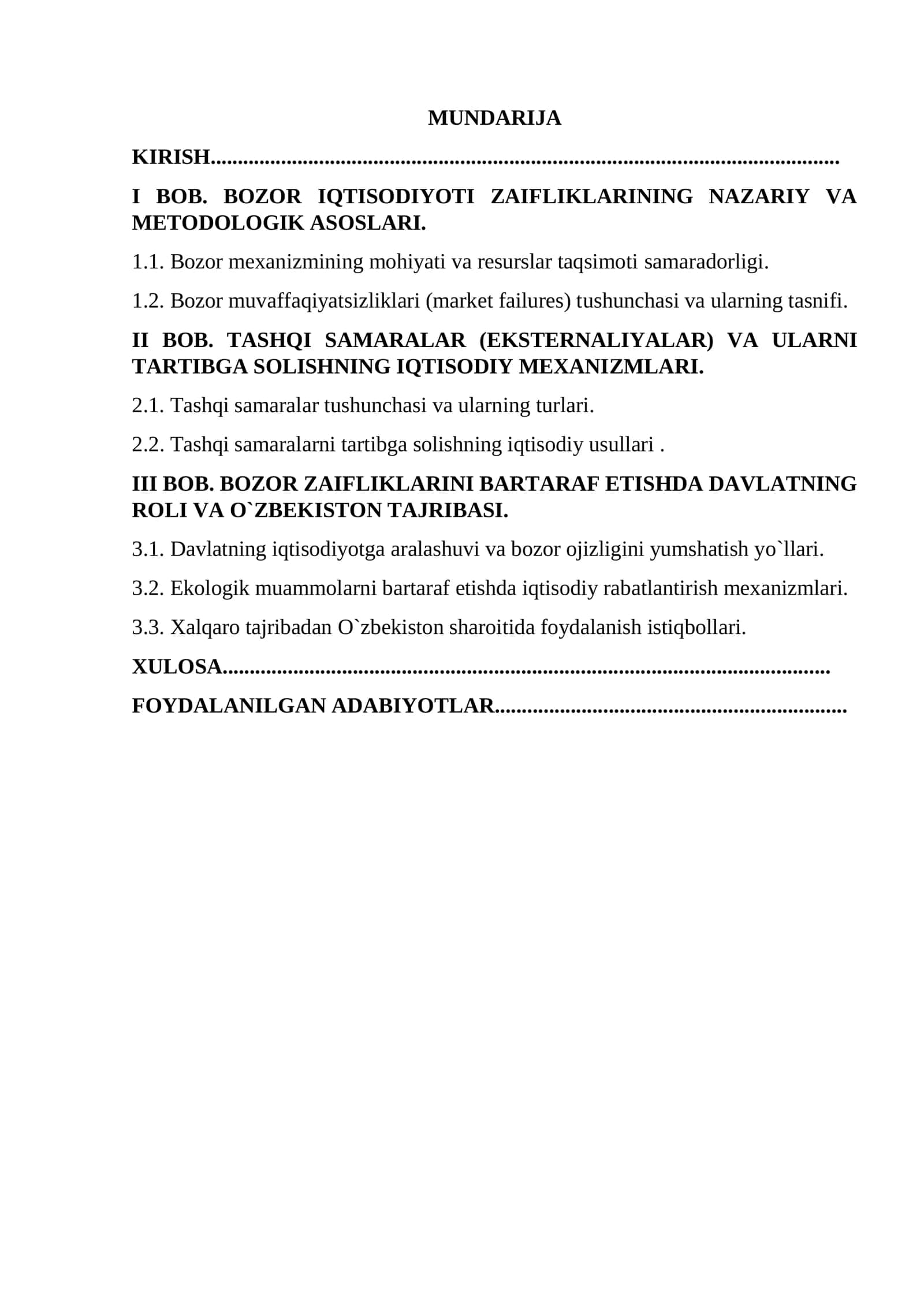 Bozor iqtisodiyotining zaifliklari va tashqi samaralar 2