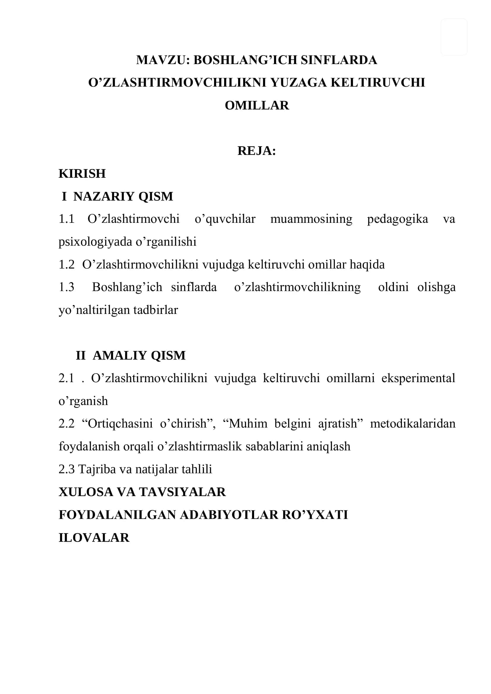 Boshlang’ich sinflarda o’zlashtirmovchilikni yuzaga keltiruvchi omillar 2