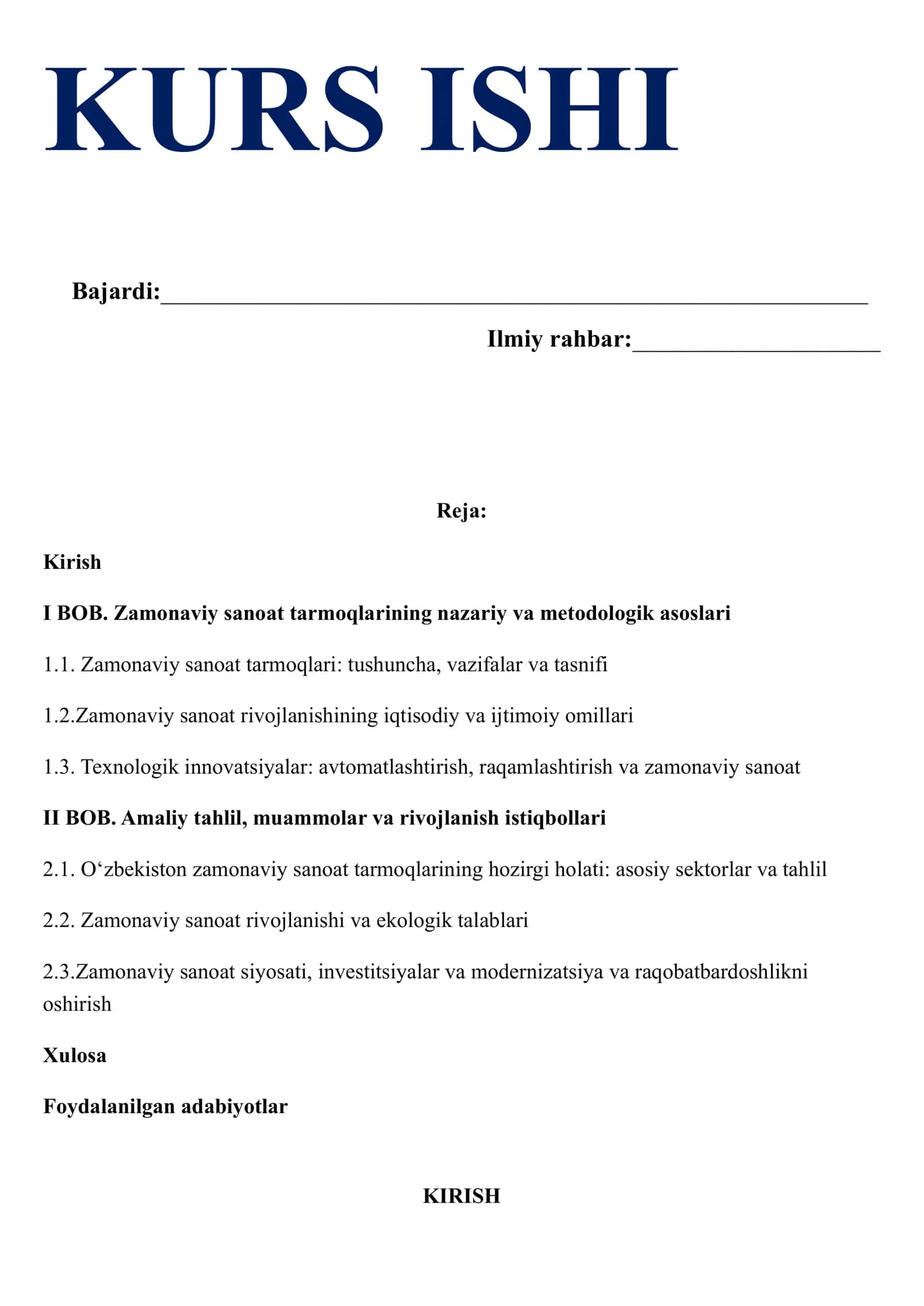 Zamonaviy Sanoat Tarmoqlarining Rivojlanishi 2