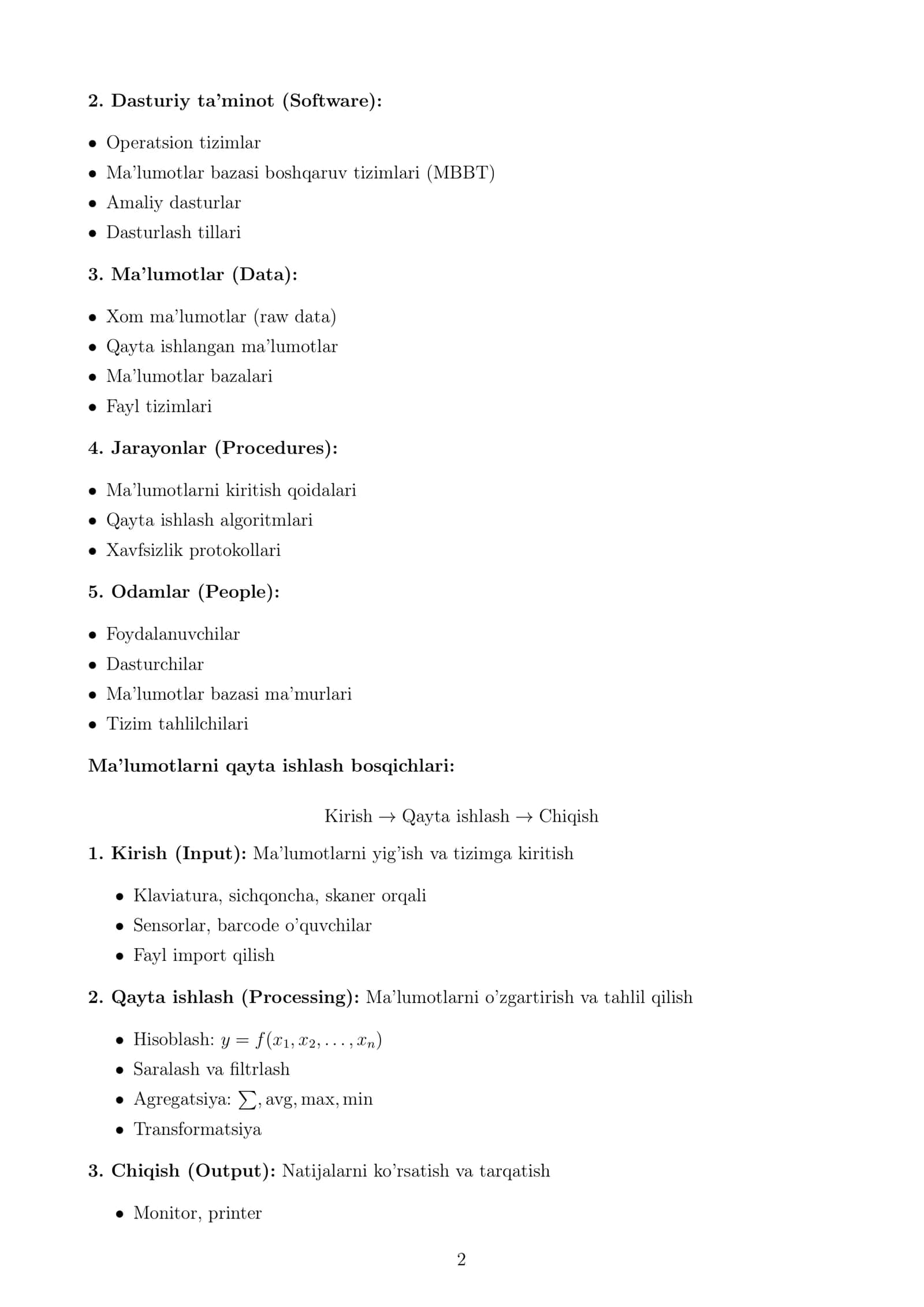Ma’lumotlarni qayta ishlash tizimlari (Dars ishlanmasi) 2
