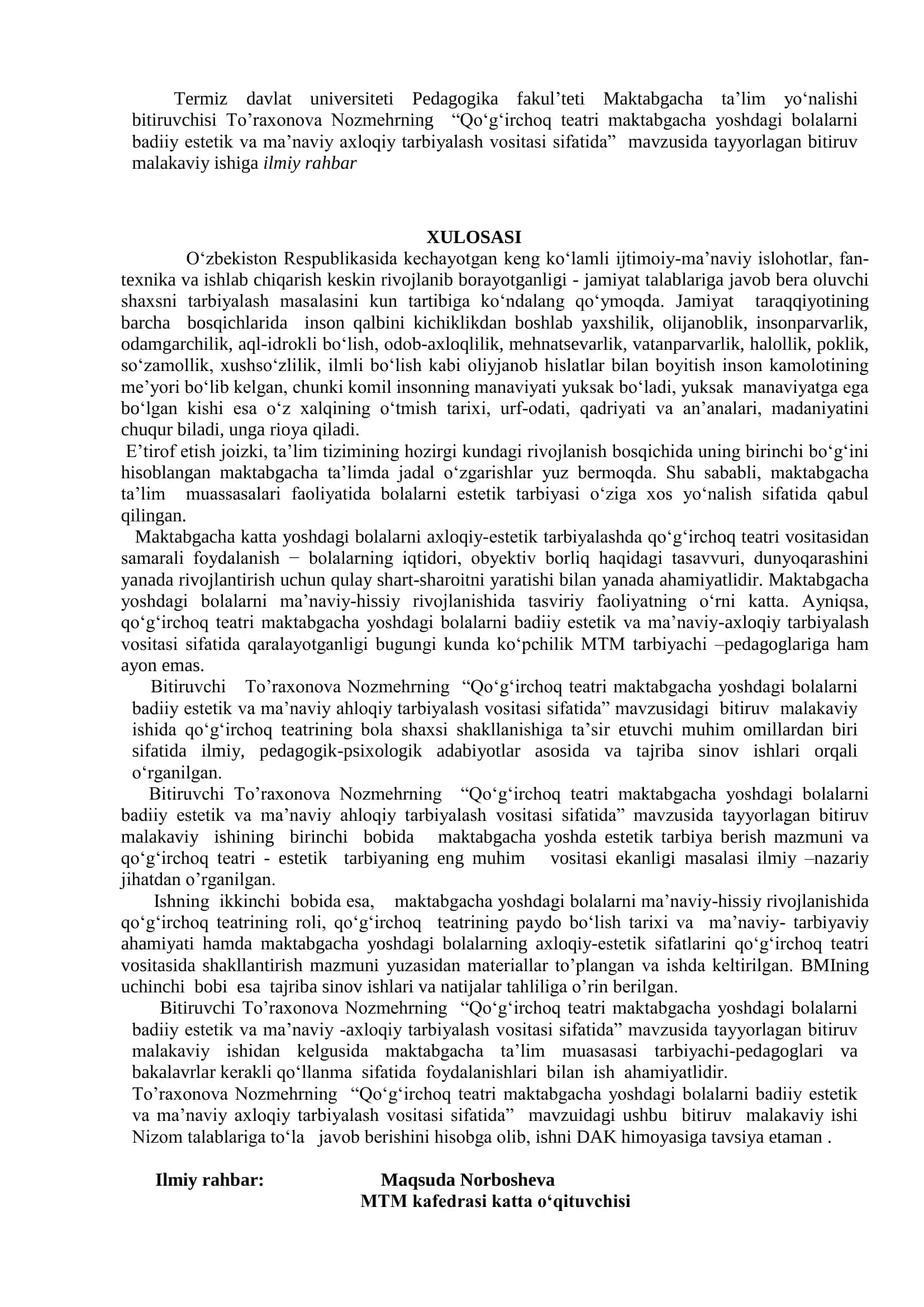 Qo‘g‘irchoq teatri maktabgacha yoshdagi bolalarni badiiy estetik va ma’naviy axloqiy tarbiyalash vositasi sifatida 2
