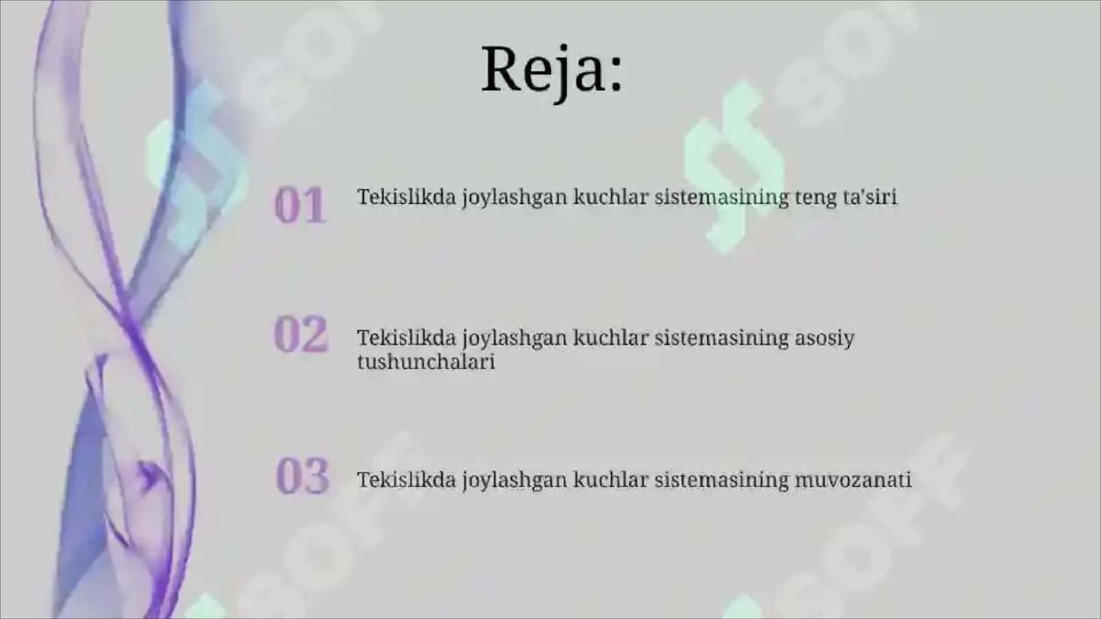 TEKISLIKDA JOYLASHGAN KUCHLAR TIZIMI 2
