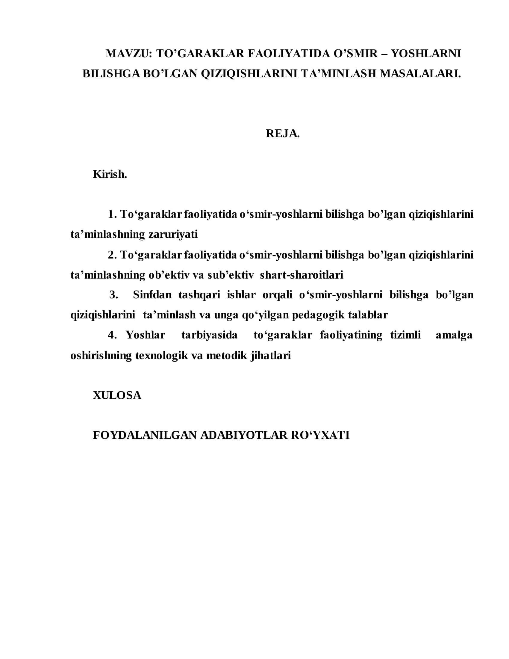 TO‟GARAKLAR FAOLIYATIDA O‟SMIR – YOSHLARNI BILISHGA BO‟LGAN QIZIQISHLARINI TA‟MINLASH MASALALARI 2