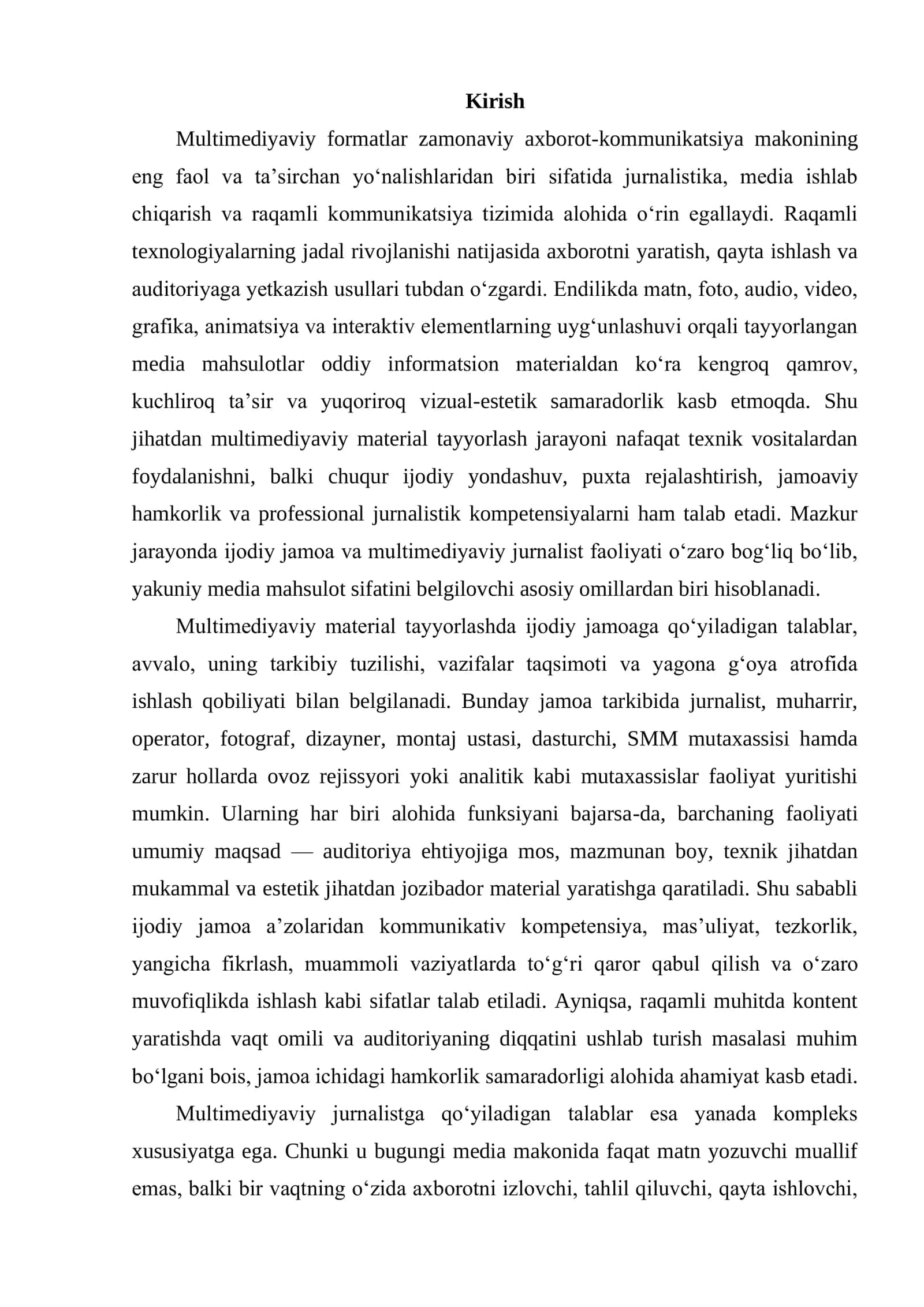 MULTIMEDIYAVIY MATERIAL TAYYORLASHDA IJODIY JAMOAGA VA MULTIMEDIYAVIY JURNALISTGA QO'YILADIGAN TALABLAR 2