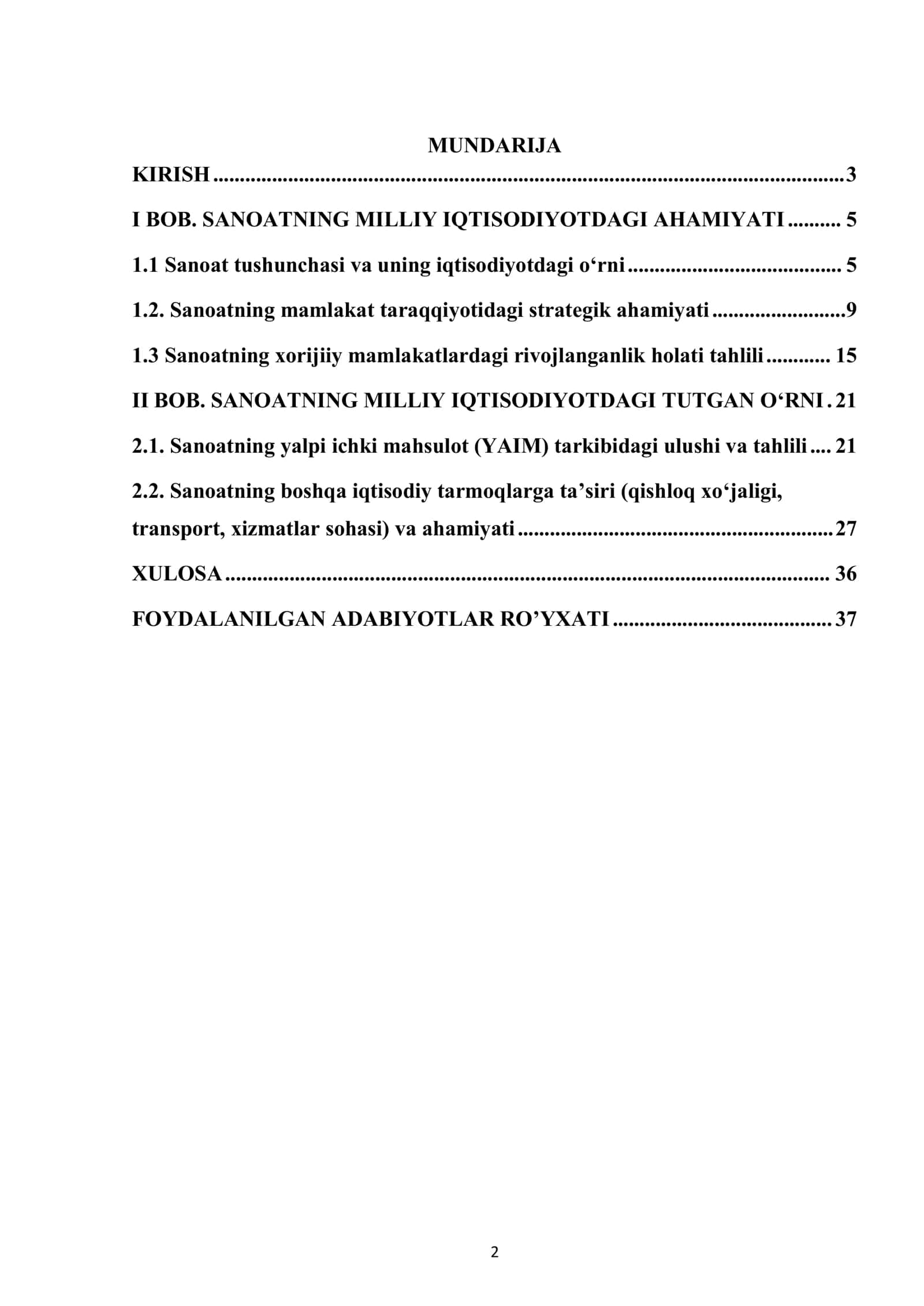 SANOAT - MILLIY IQTISODIYOTNING YETAKCHI TARMOG‘I 2