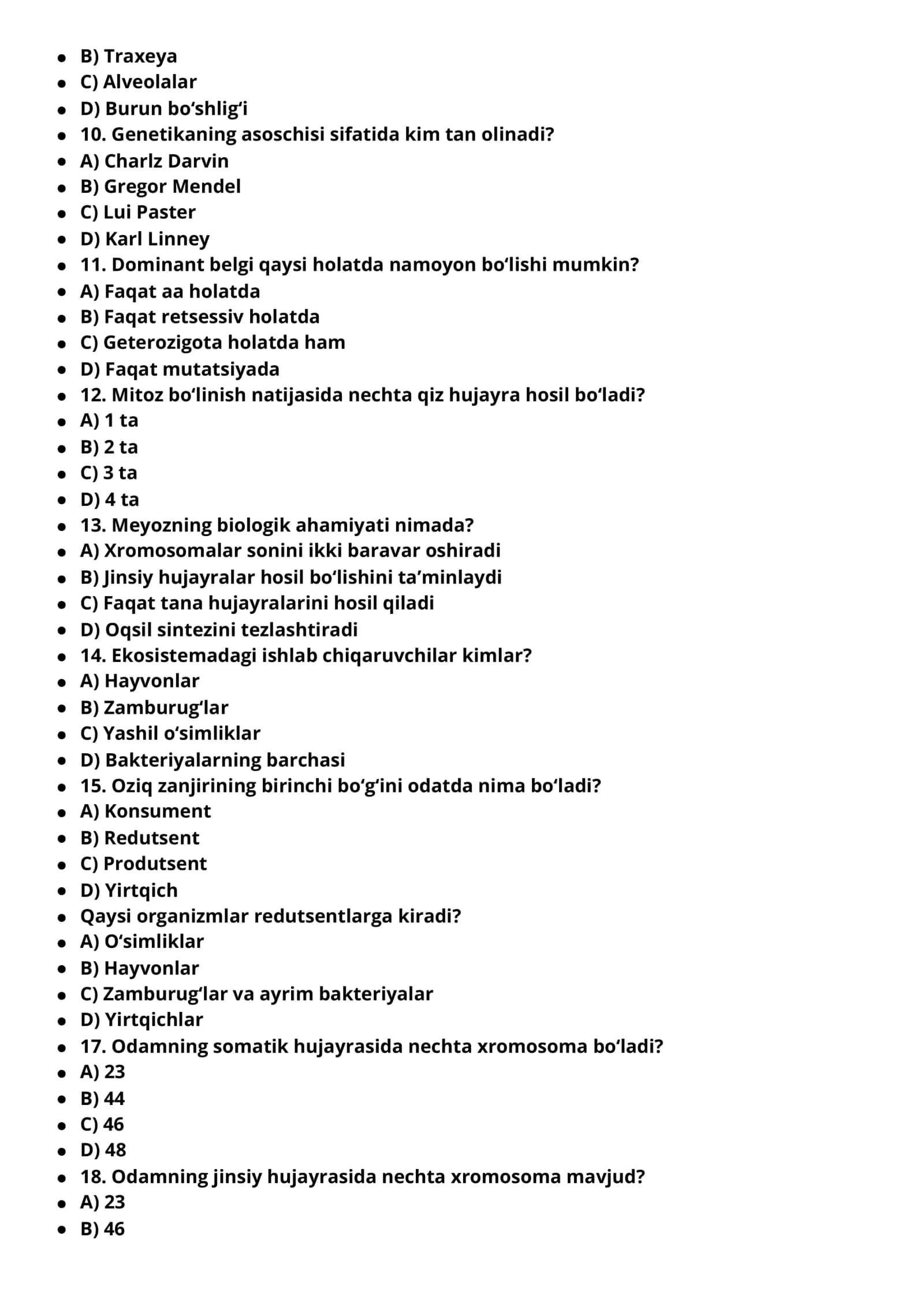 Biologiya + Kimyo | 60 ta test | Kalitlari bilan | DTM FORMATIDA 2