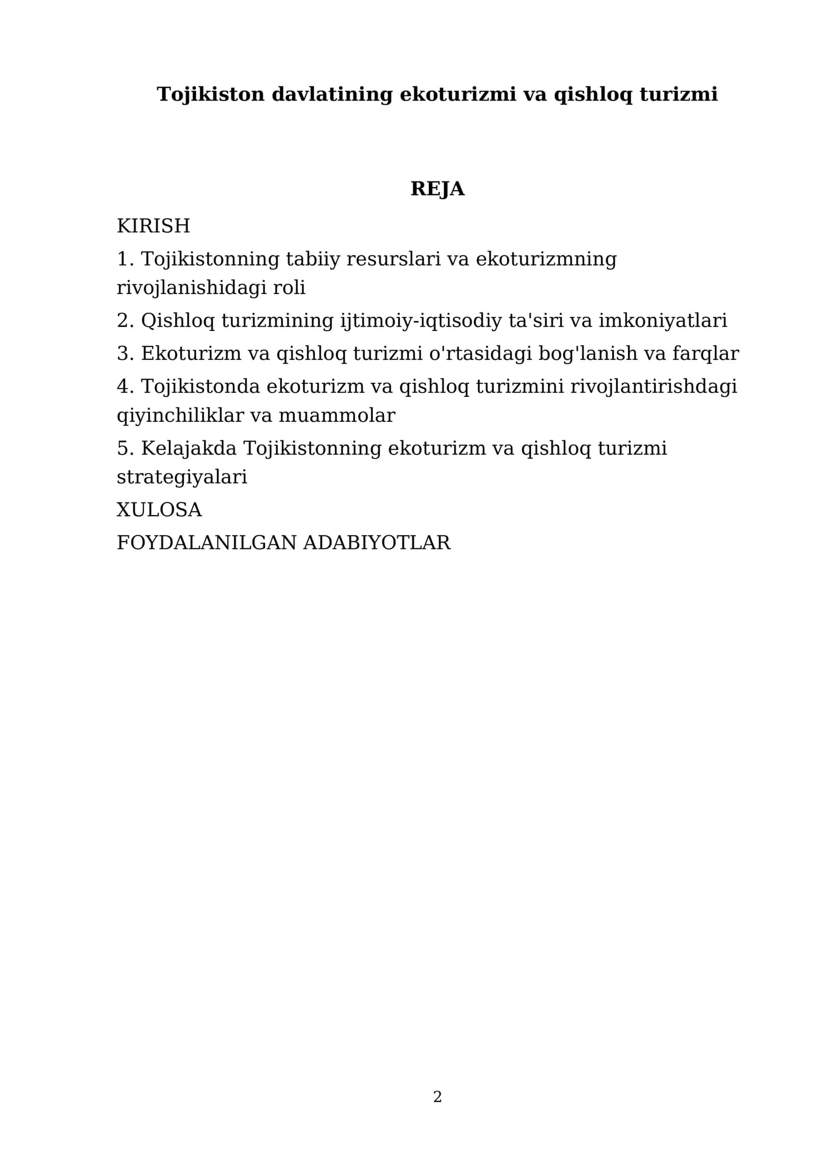 Tojikiston davlatining ekoturizmi va qishloq turizmi 2