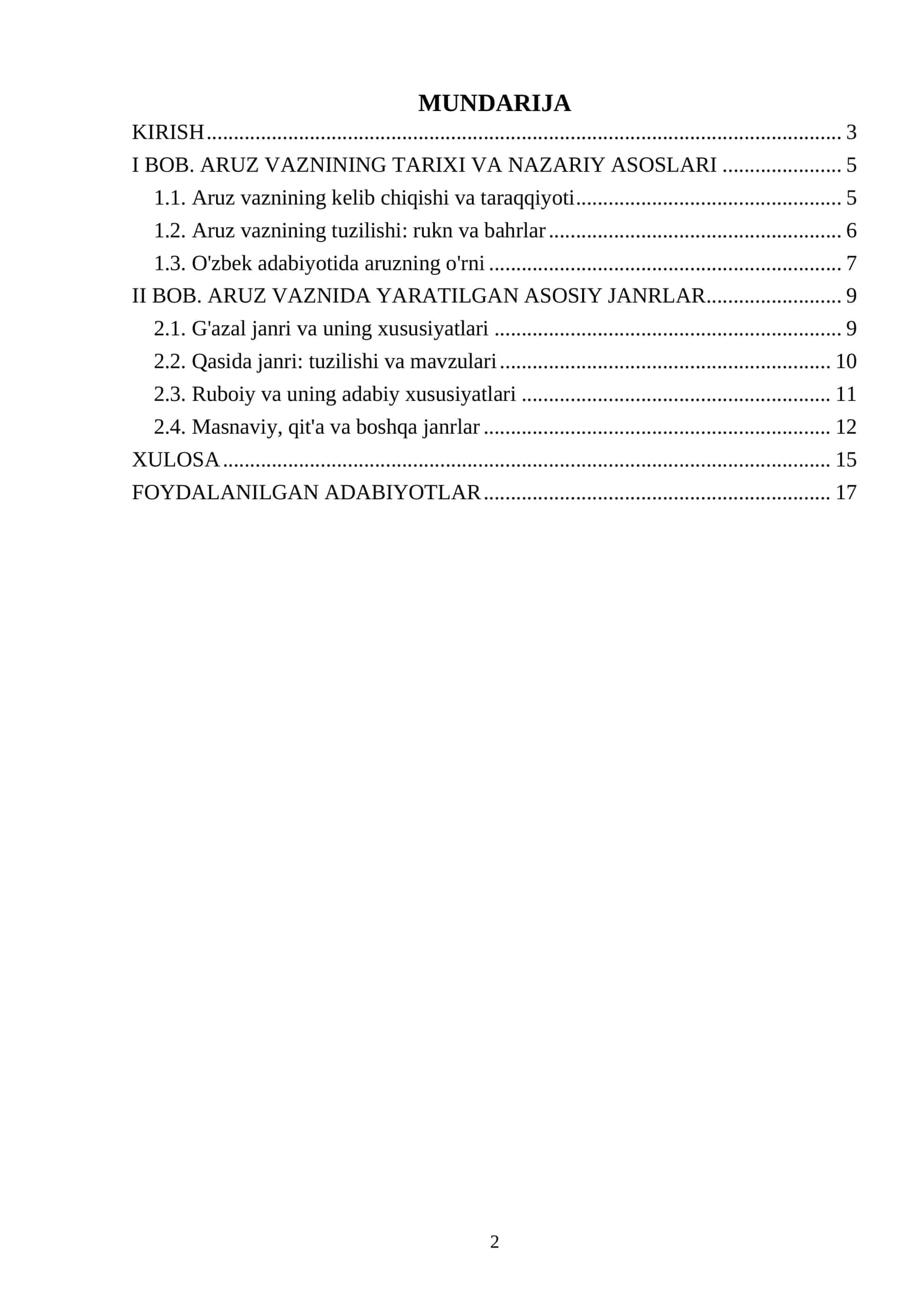 Aruz vazni janrlari da yozgan 2