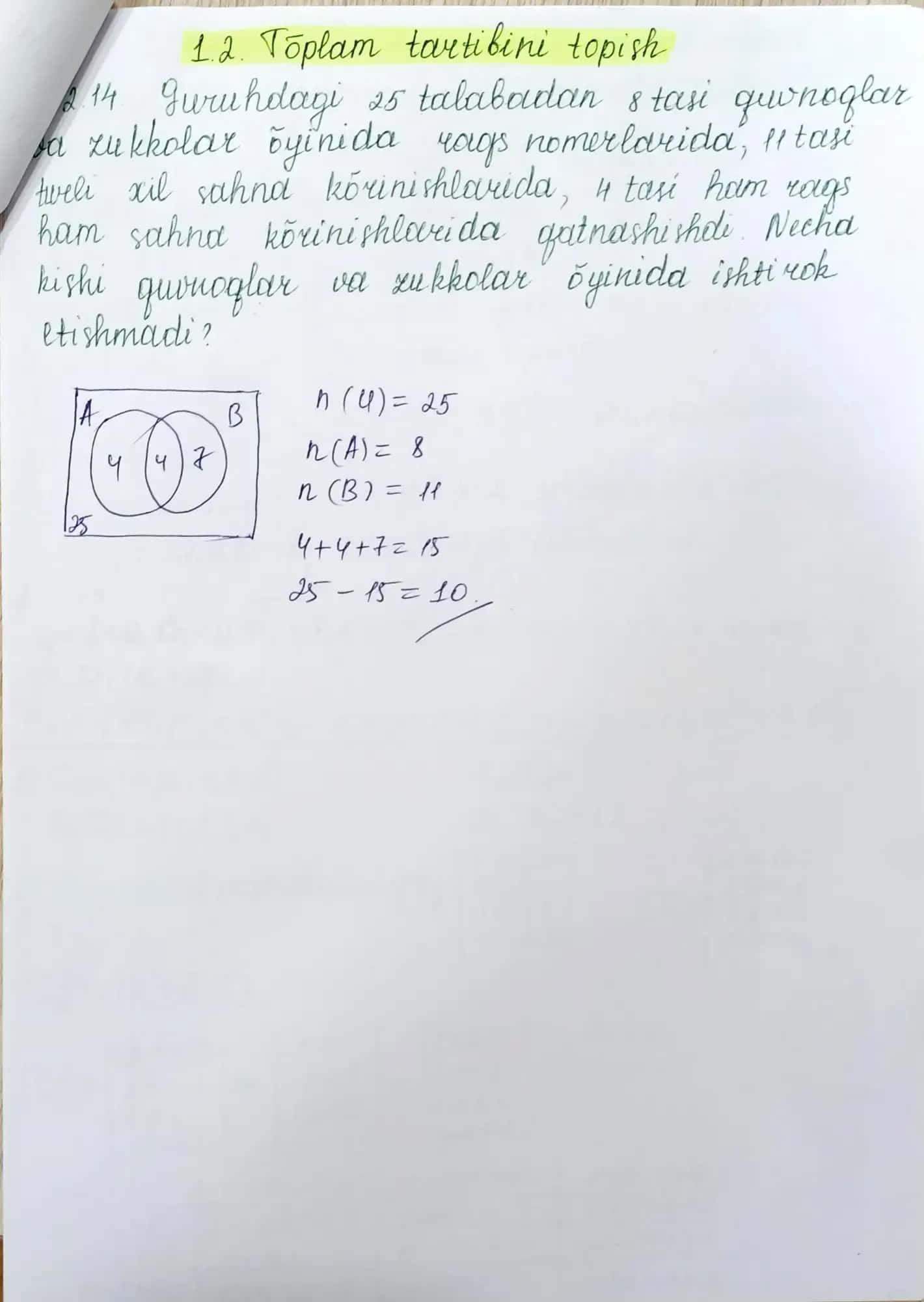 To'plamlar ustida amallar 2