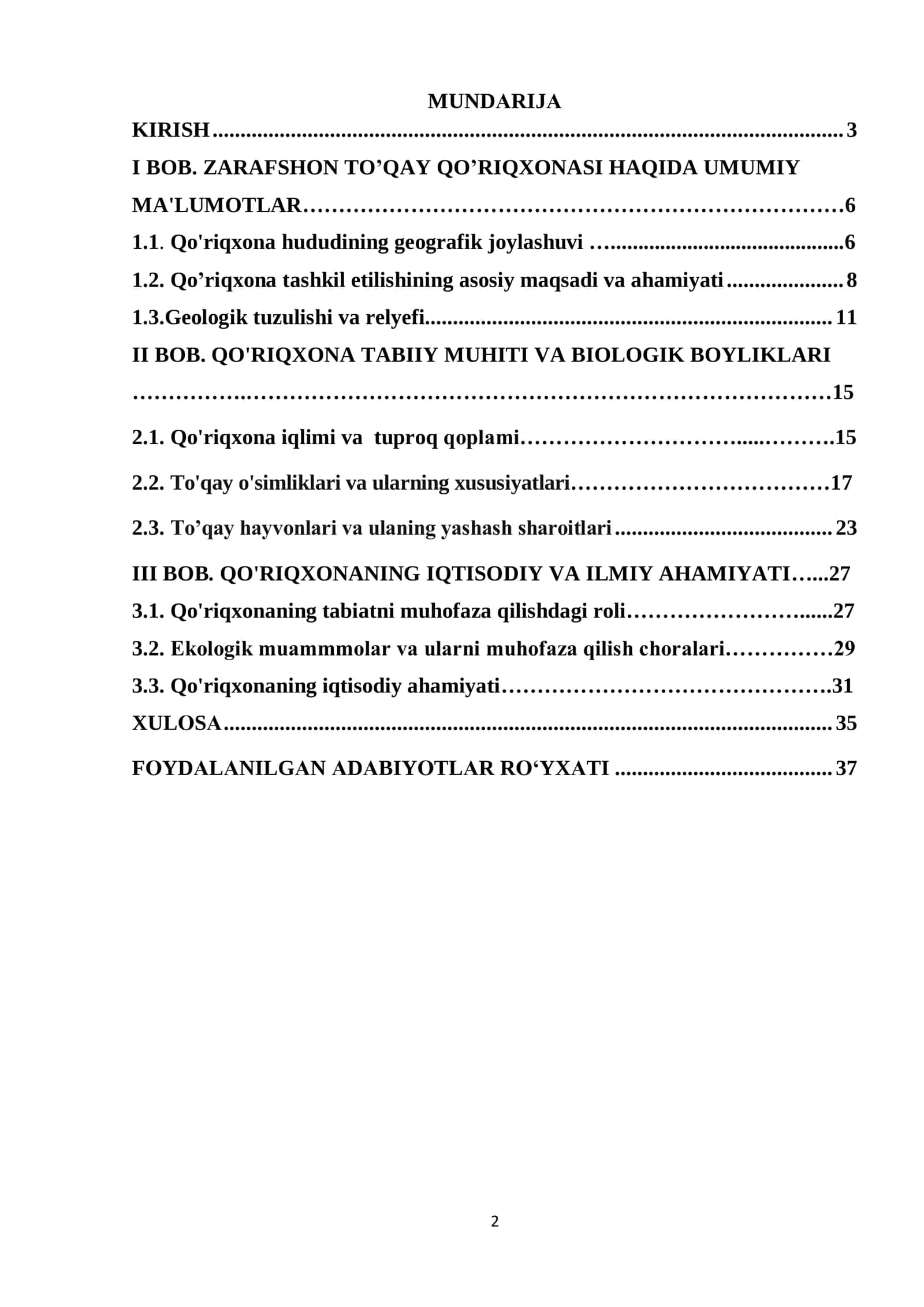 kurs ishi  ZARAFSHON TO’QAY QO’RIQXONASIGA TABIIY GEOGRAFIK TAVSIF 2