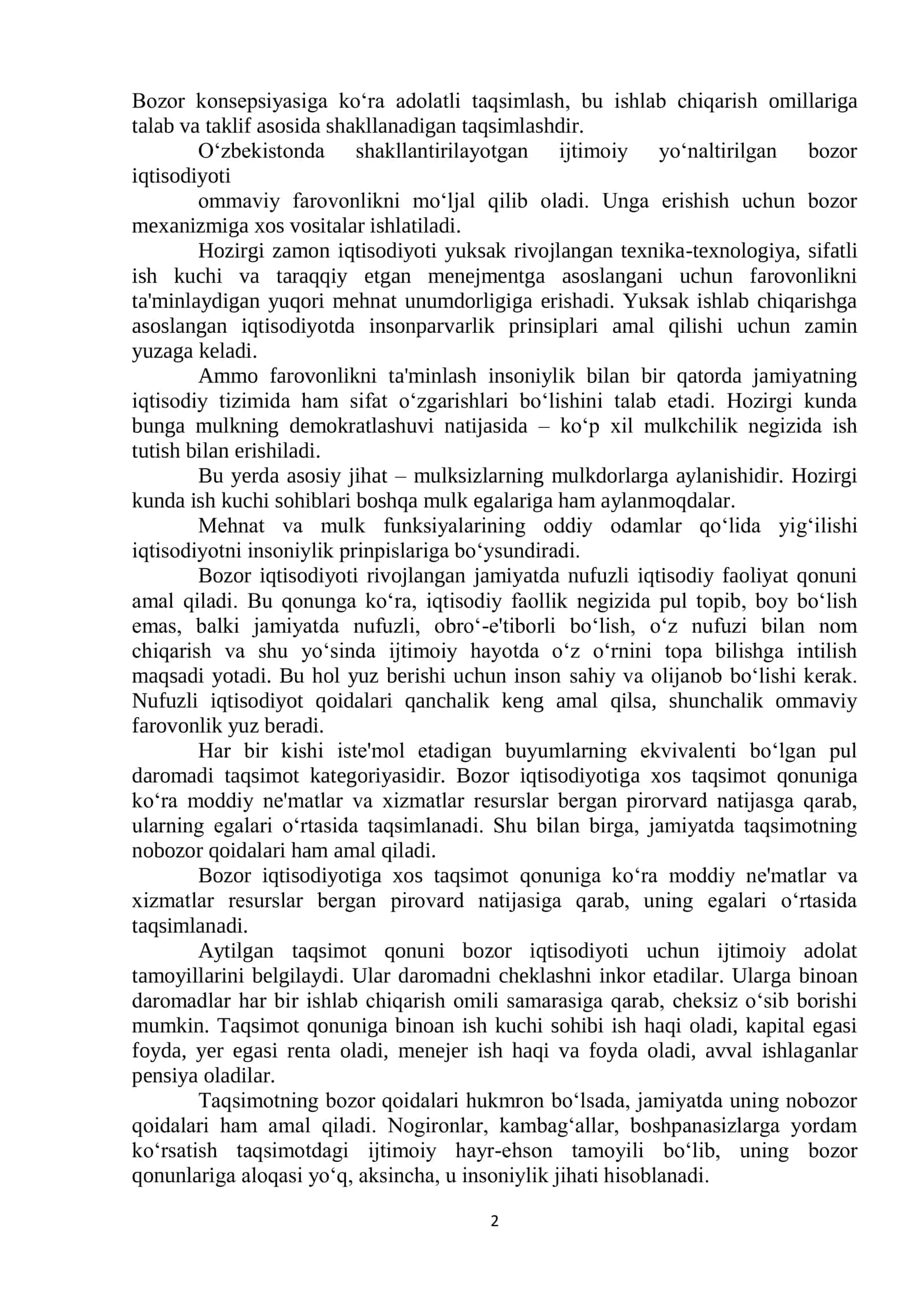 Daromadlarni qayta taqsimlash, boylik, iqtisodiy siyosat, jamiyatnng ijtimoiy sohasi va davlatning ijtimoiy siyosati 2