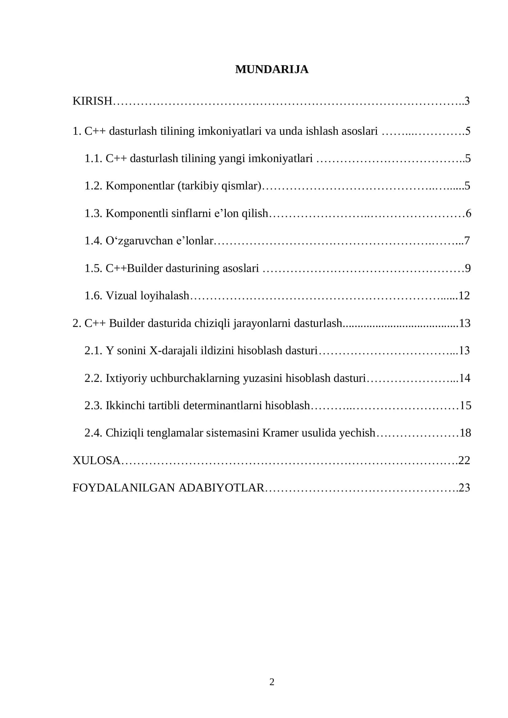 C++ Builder dasturida chiziqli jarayonlarga doir masalalar yechish 2