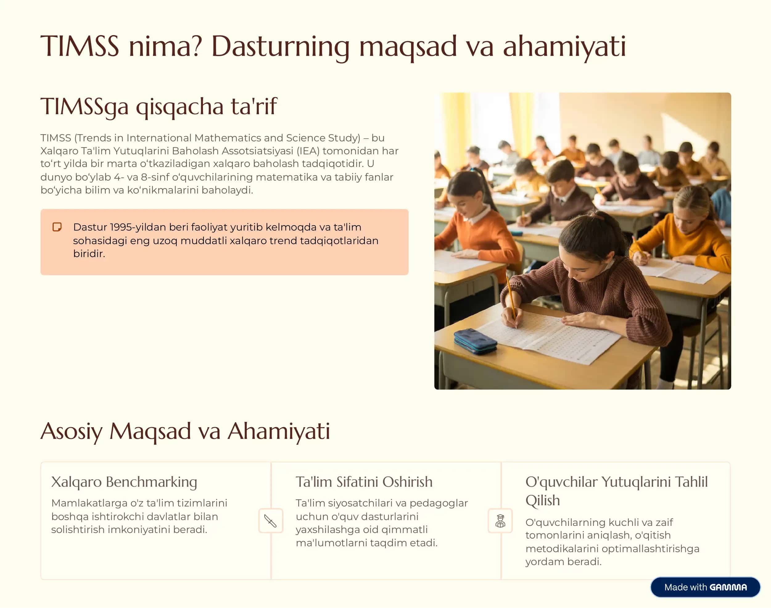 TIMSS xalqaro baholash dasturi: Kompetensiyalar va topshiriqlar metodikasi 2