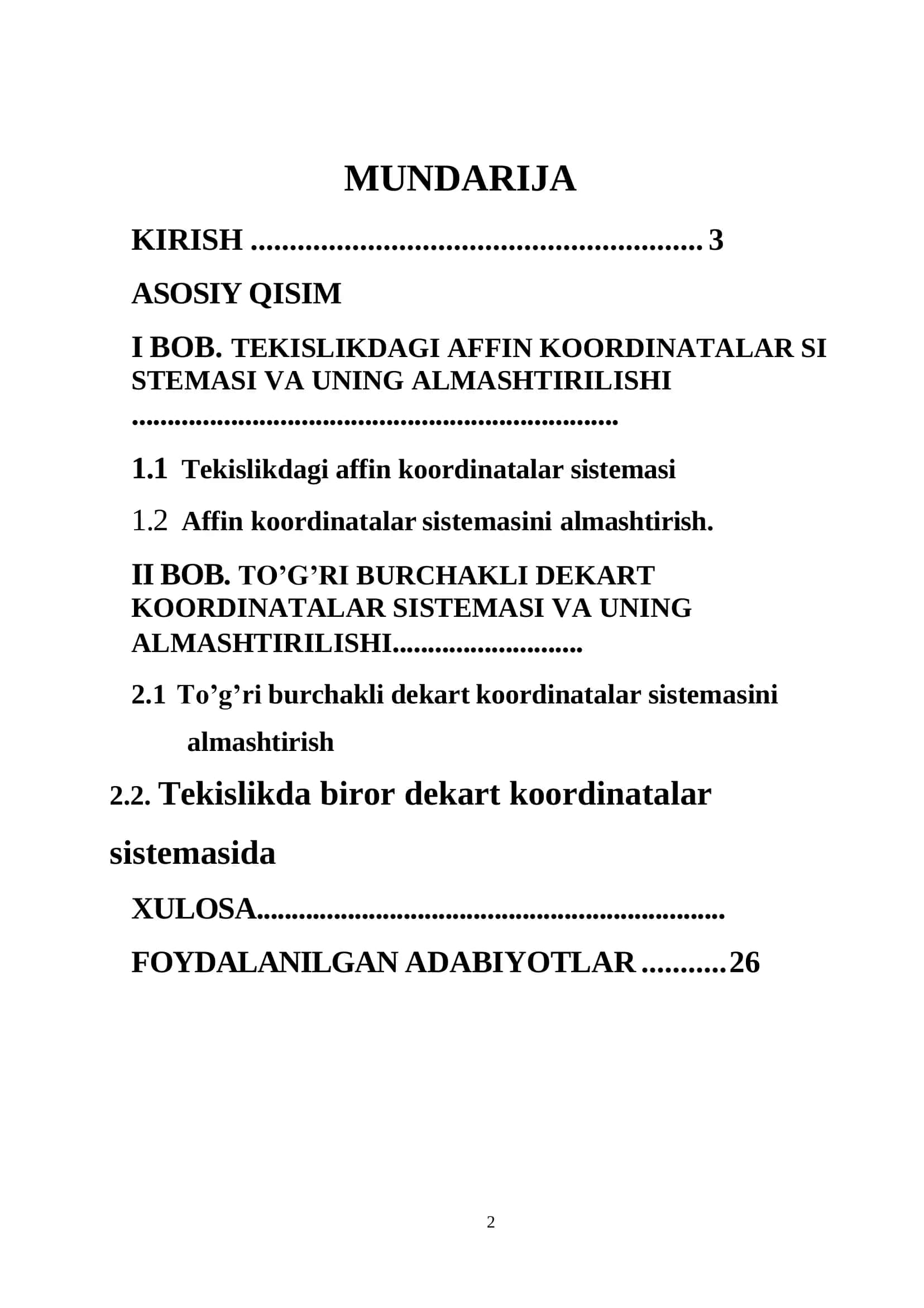 Tekislikda kordinatalar sistemasini almashtirish 2