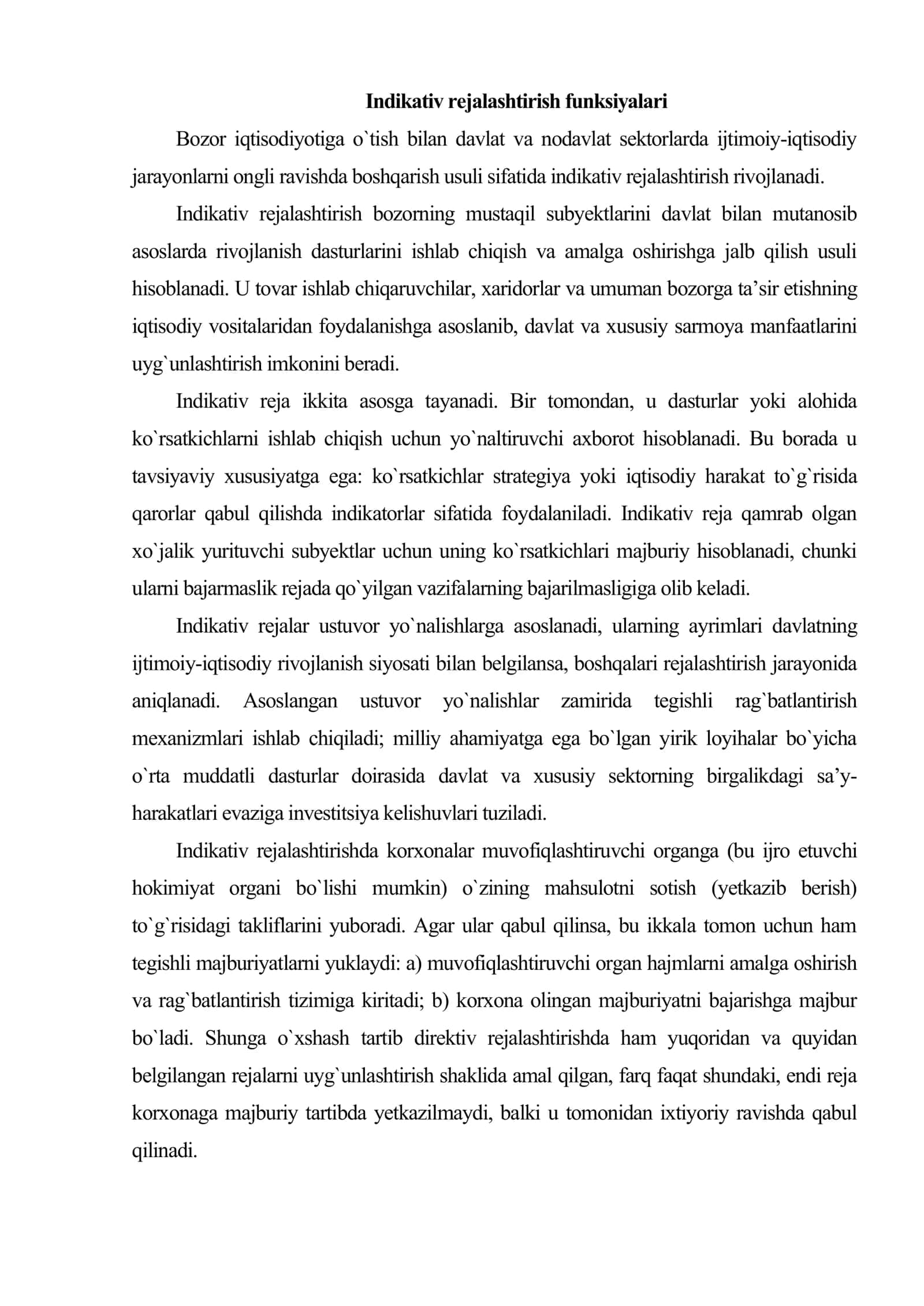 Indikativ rejalashtirish va iqtisodiy hodisalarning tamoyillari 2