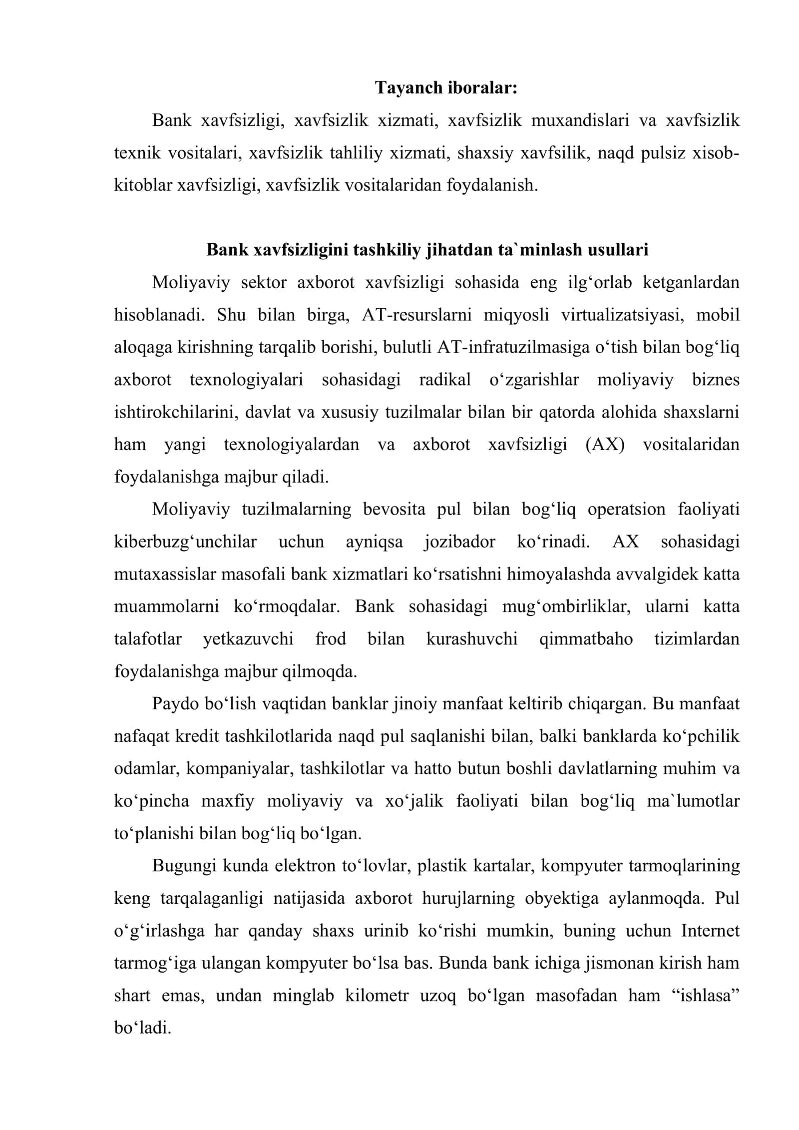 Bank xatarlaridan himoyalanishni tashkil etish 2