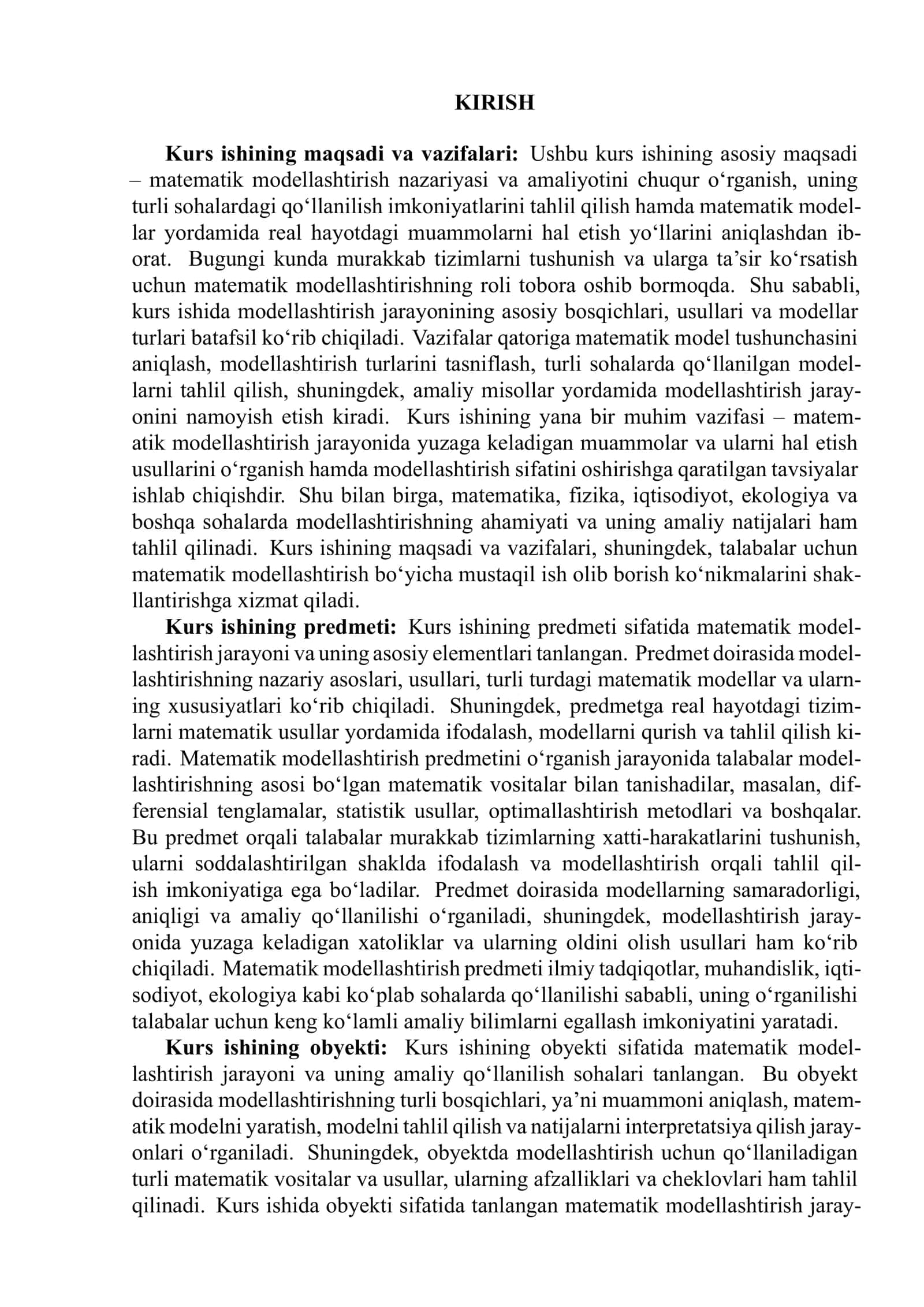 Matematik Modellashtirish Kursi 2