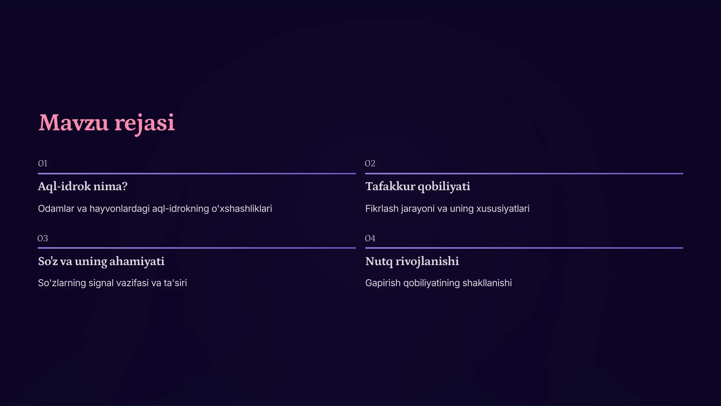 Aql-idrok, Tafakkur, So'z va Nutq 2