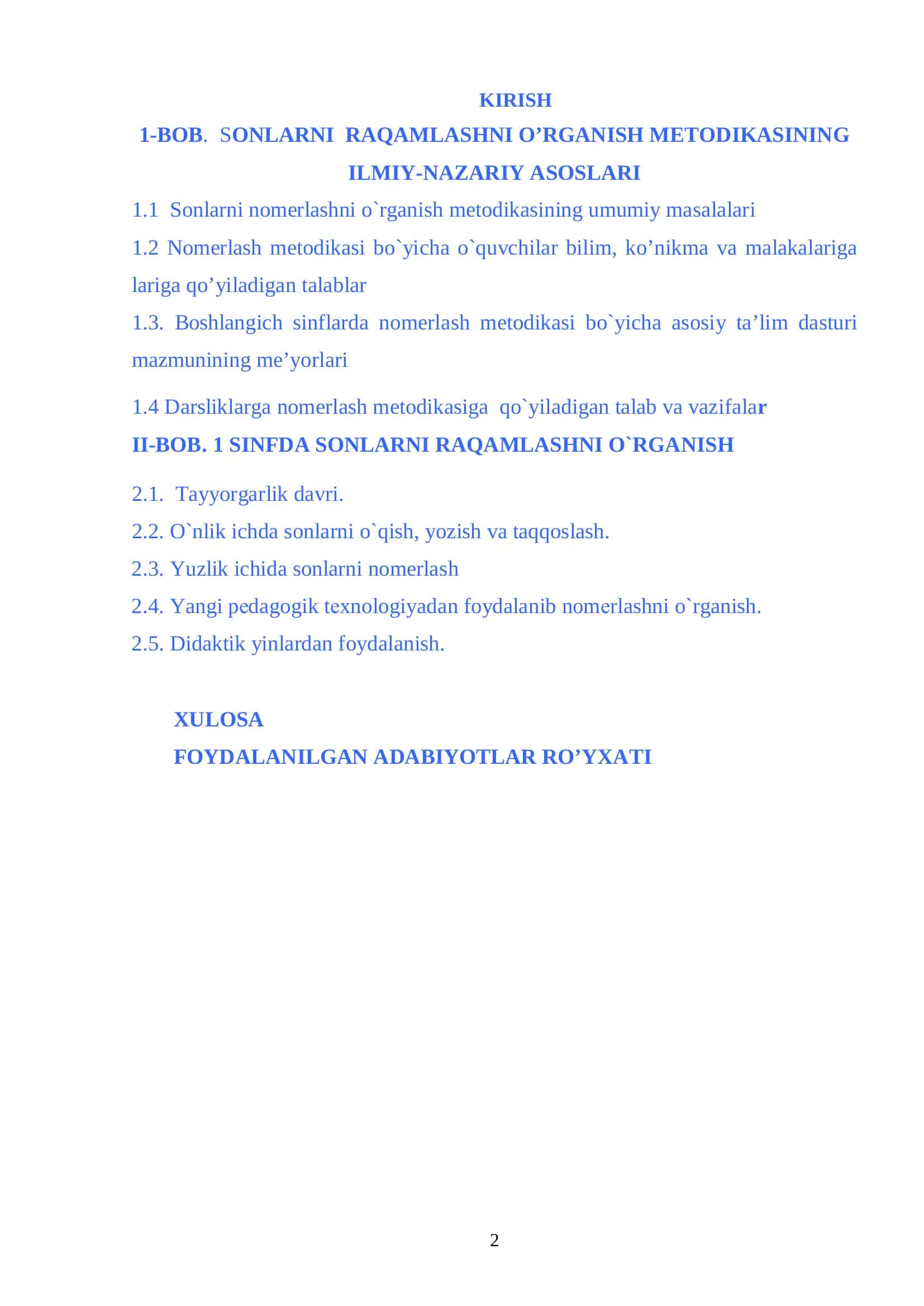 "Birinchi sinfda sonlarni raqamlashga o`rgatish" 2