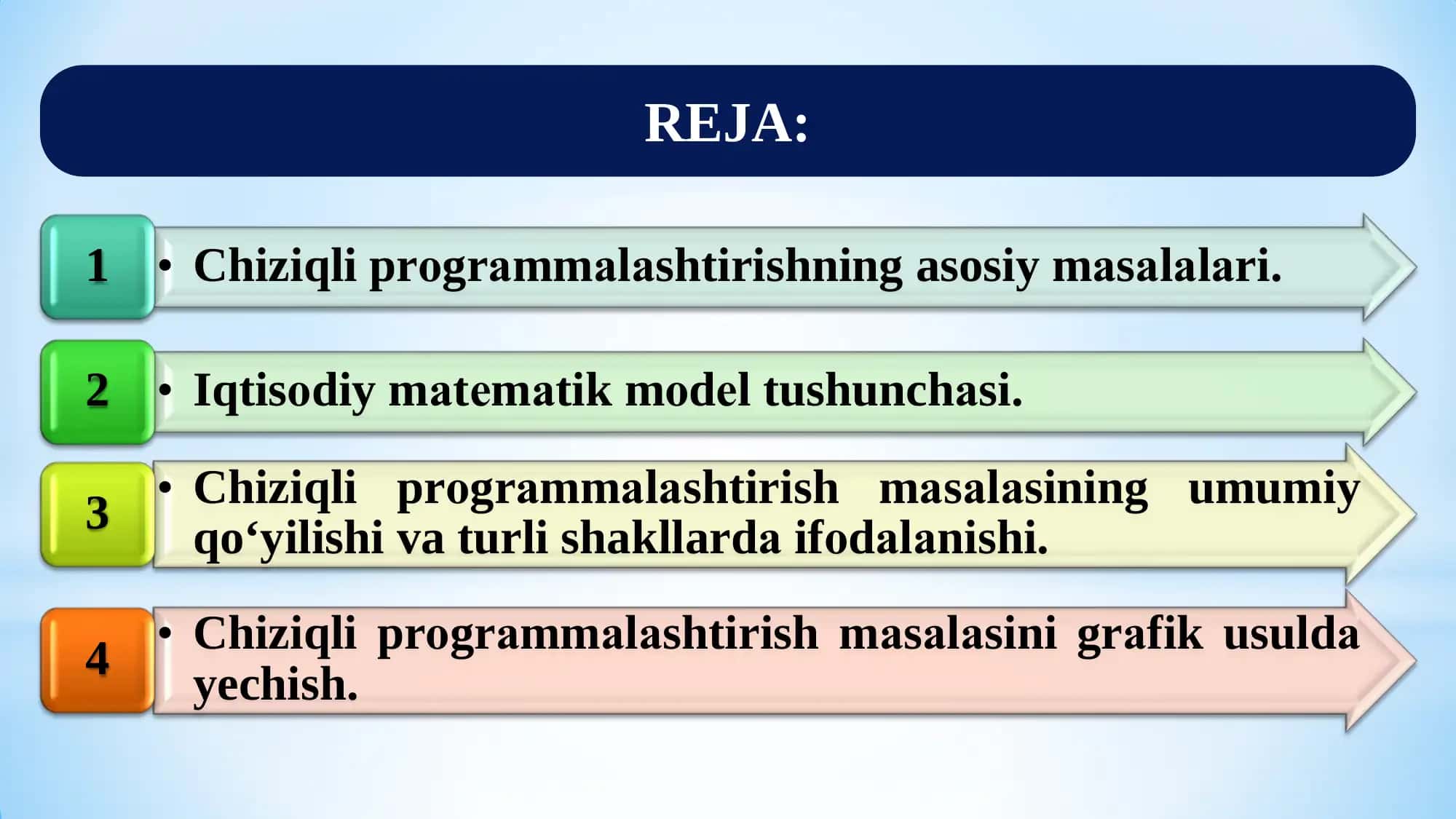 Amaliy matematika 1: Chiziqli programmalashtirish masalasi yechimlari va ularning xossalari 2