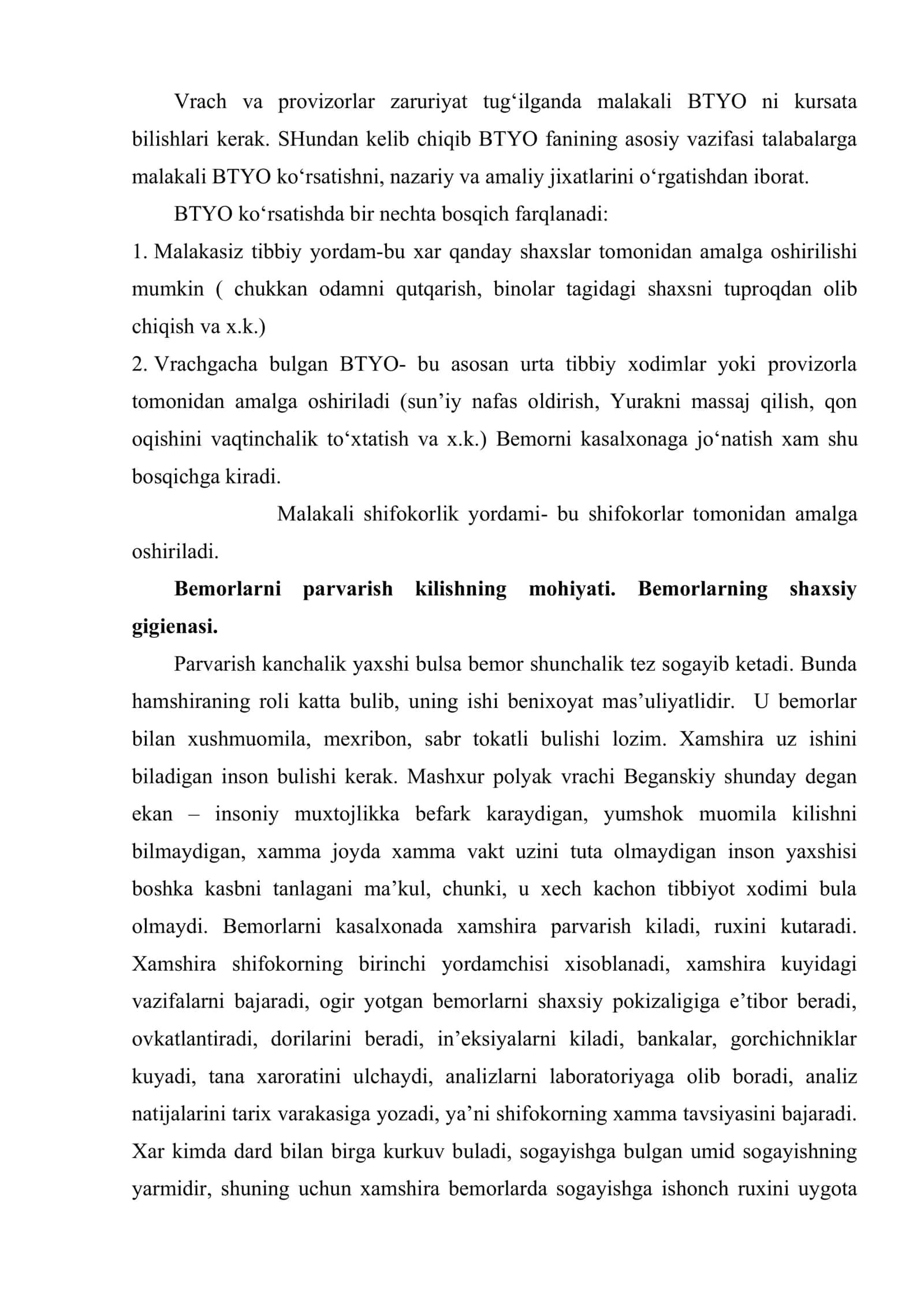 BTYO to‘g‘risida tushuncha bemorlarni parvarish qilish davolash muolajalari dorilarni yuborilish usullari 2