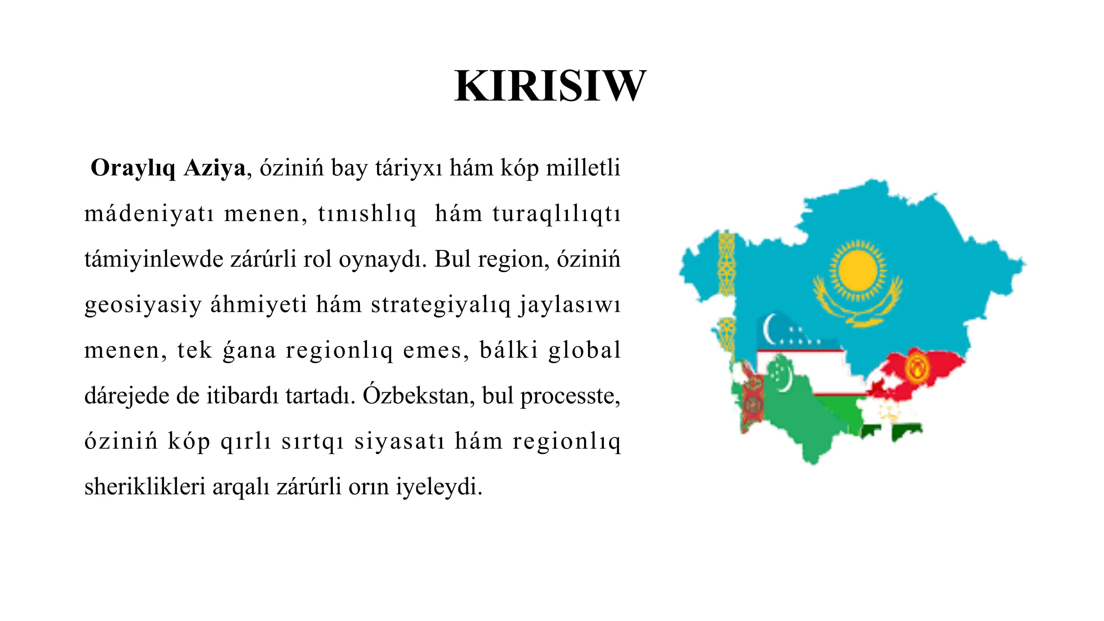Ózbekstannıń Oraylıq Aziyadaġı tınıshlıq hám tatıwlıqtı támiynlewdegi roli 2