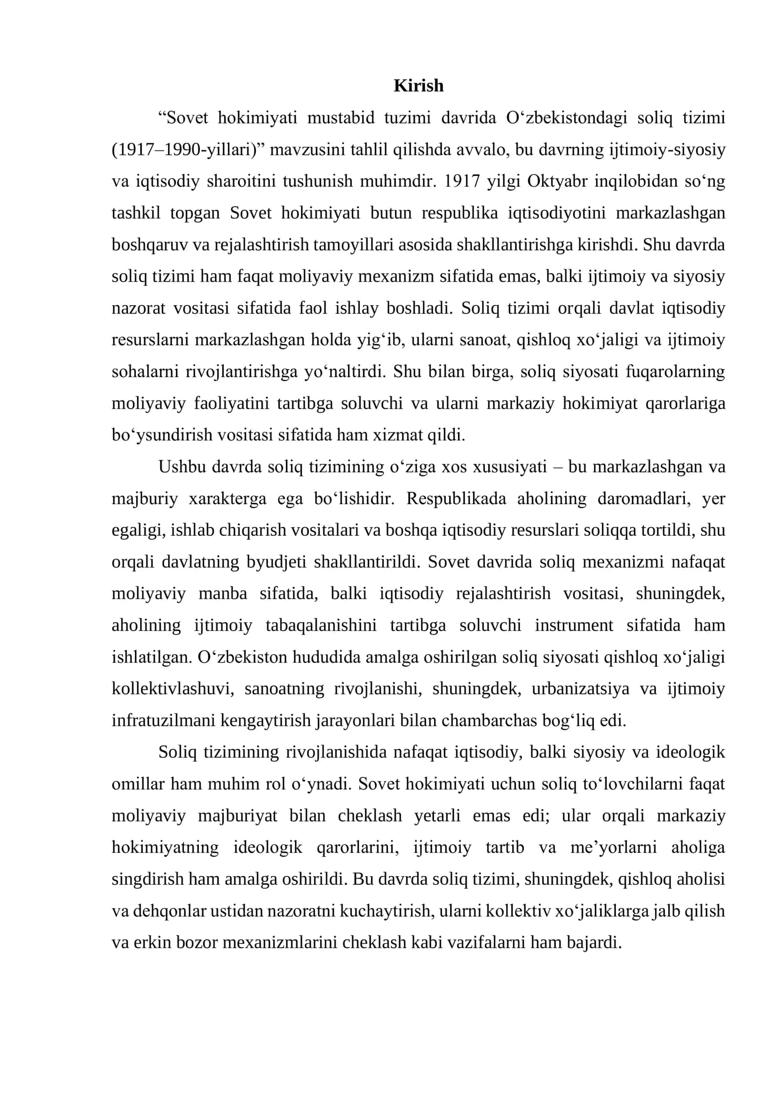 SOVET HOKIMIYATI MUSTABID TUZIMI DAVRIDA O'ZBEKISTONDAGI SOLIQ TIZIMI (1917-1990-YILLARI) 2