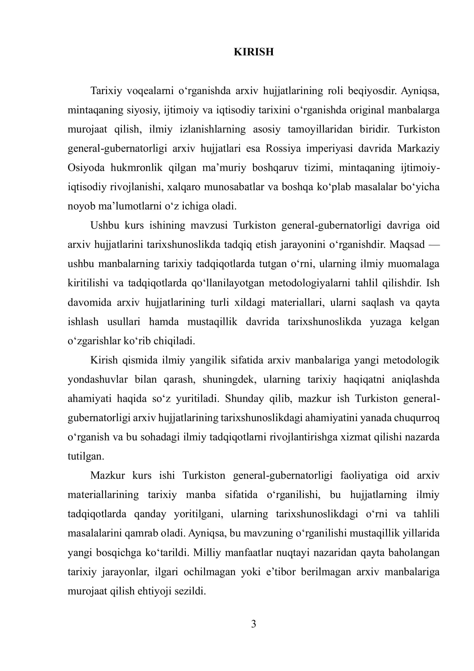 Turkiston general gubernatorligi arxiv hujjatlari tadqiqotlarida o‘rganilishi tarixshunosligi. 2