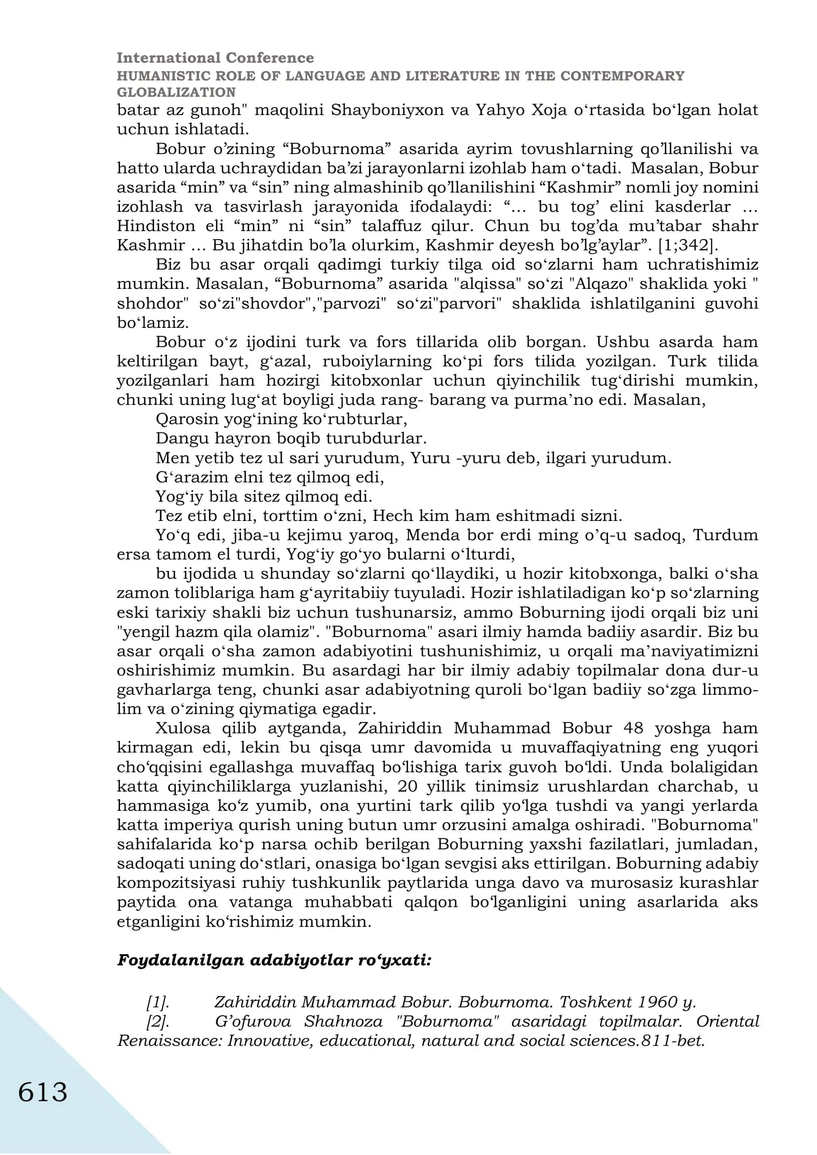 "BOBURNOMA" ASARIDAGI TILGA OID ILMIY-BADIIY TOPILMALAR 2