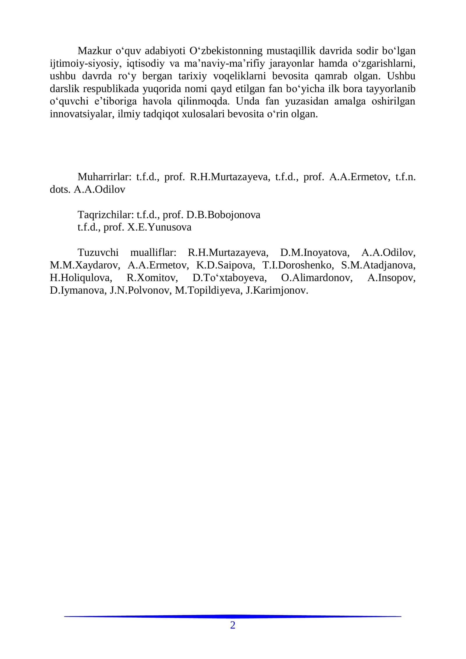 O‘zbekistonning mustaqillik davrida O‘zbekiston mustaqillik davri tarixi fanidan o‘quv qo‘llanma 2