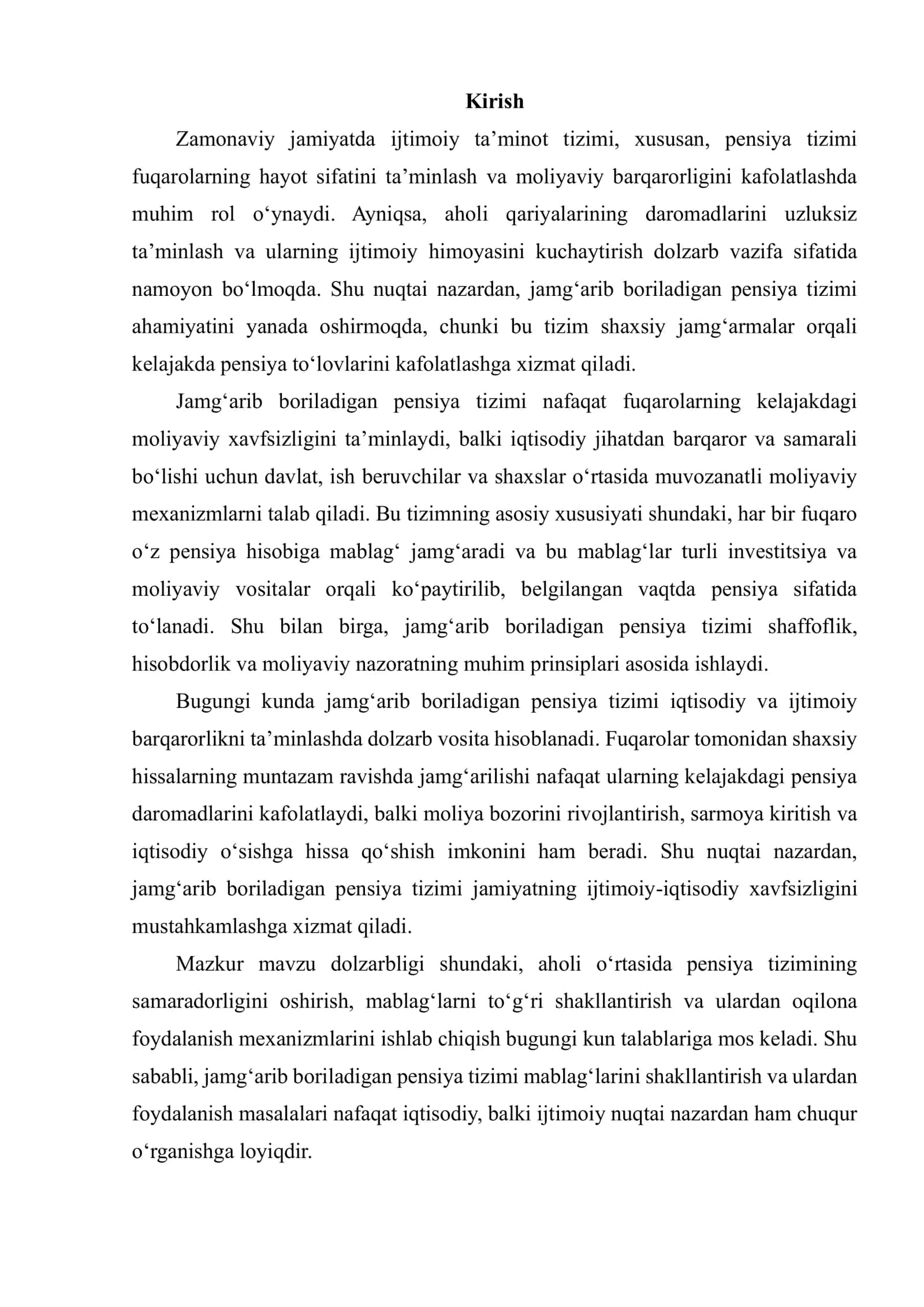 JAMG‘ARIB BORILADIGAN PENSIYA TIZIMI MABLAG‘LARINI SHAKLLANTIRISH VA ULARDAN FOYDALANISH 2