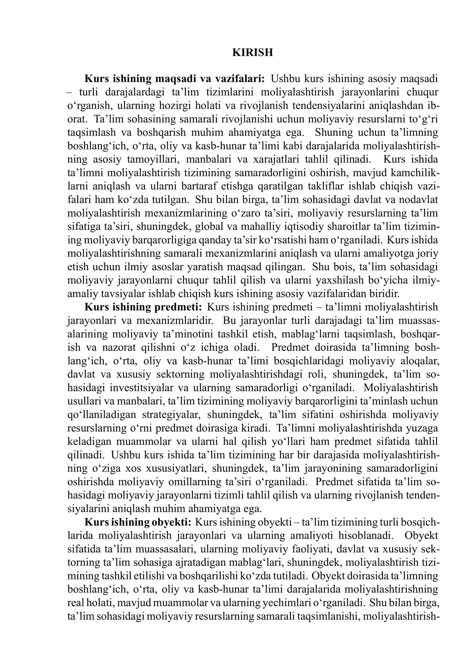 Kurs ishining maqsadi va vazifalari 2