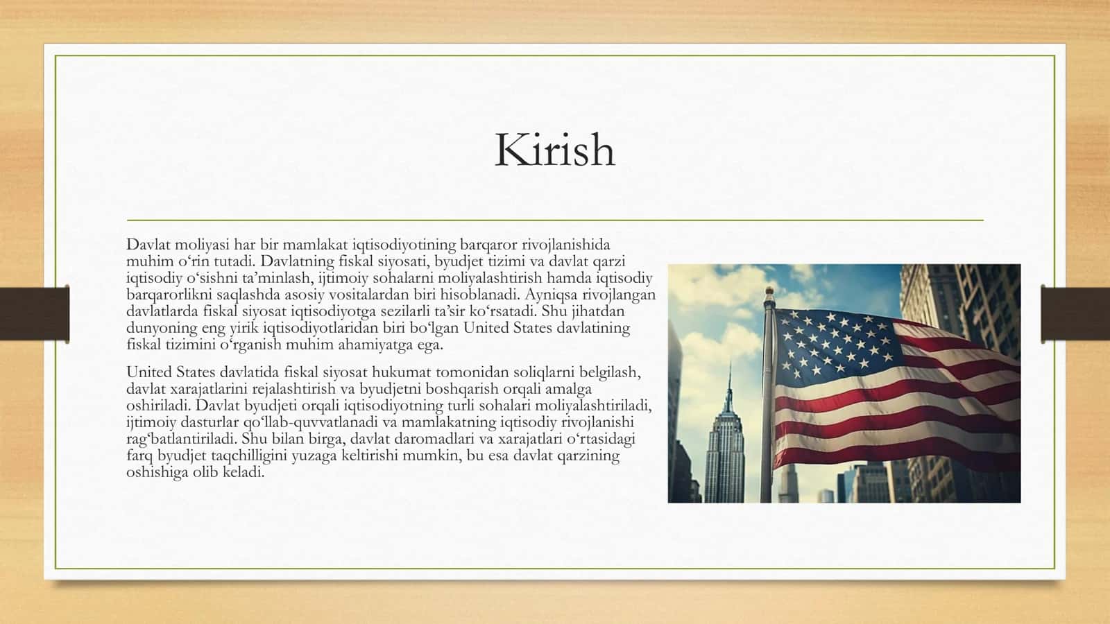 AQSH(United States )Fiskal hisob, byudjet tahlili va davlat qarzlarini 2
